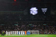 England players and fans pay tribute to Sven-Goran Eriksson in first game at Wembley since death