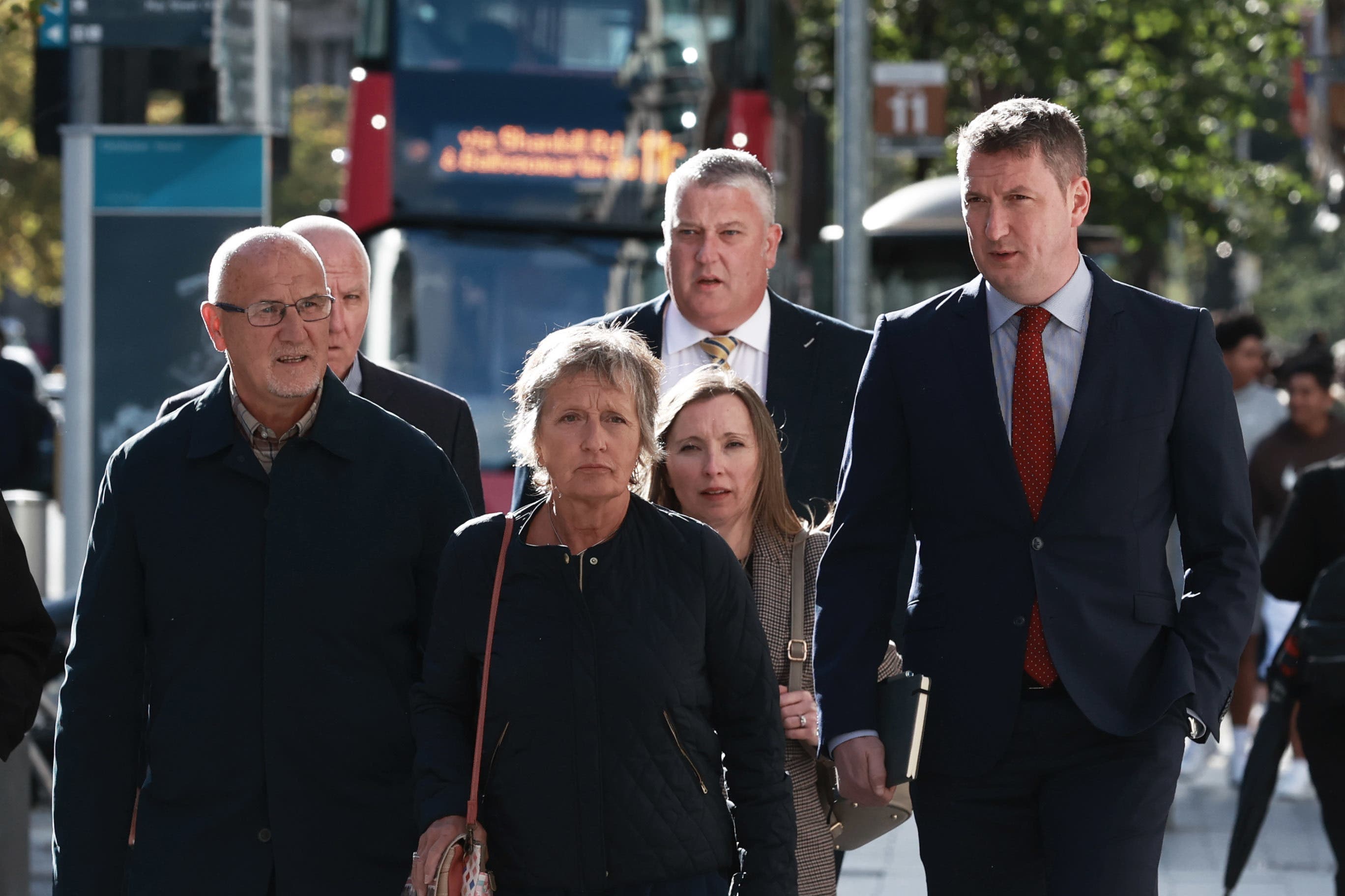 The family of Pat Finucane (left-right), Seamus Finucane, Geraldine Finucane, Katherine Finucane and John Finucane, arrive at Erskine House in Belfast to meet Northern Ireland Secretary Hilary Benn to discuss the murder of solicitor Pat Finucane in 1989 (Liam McBurney/PA)