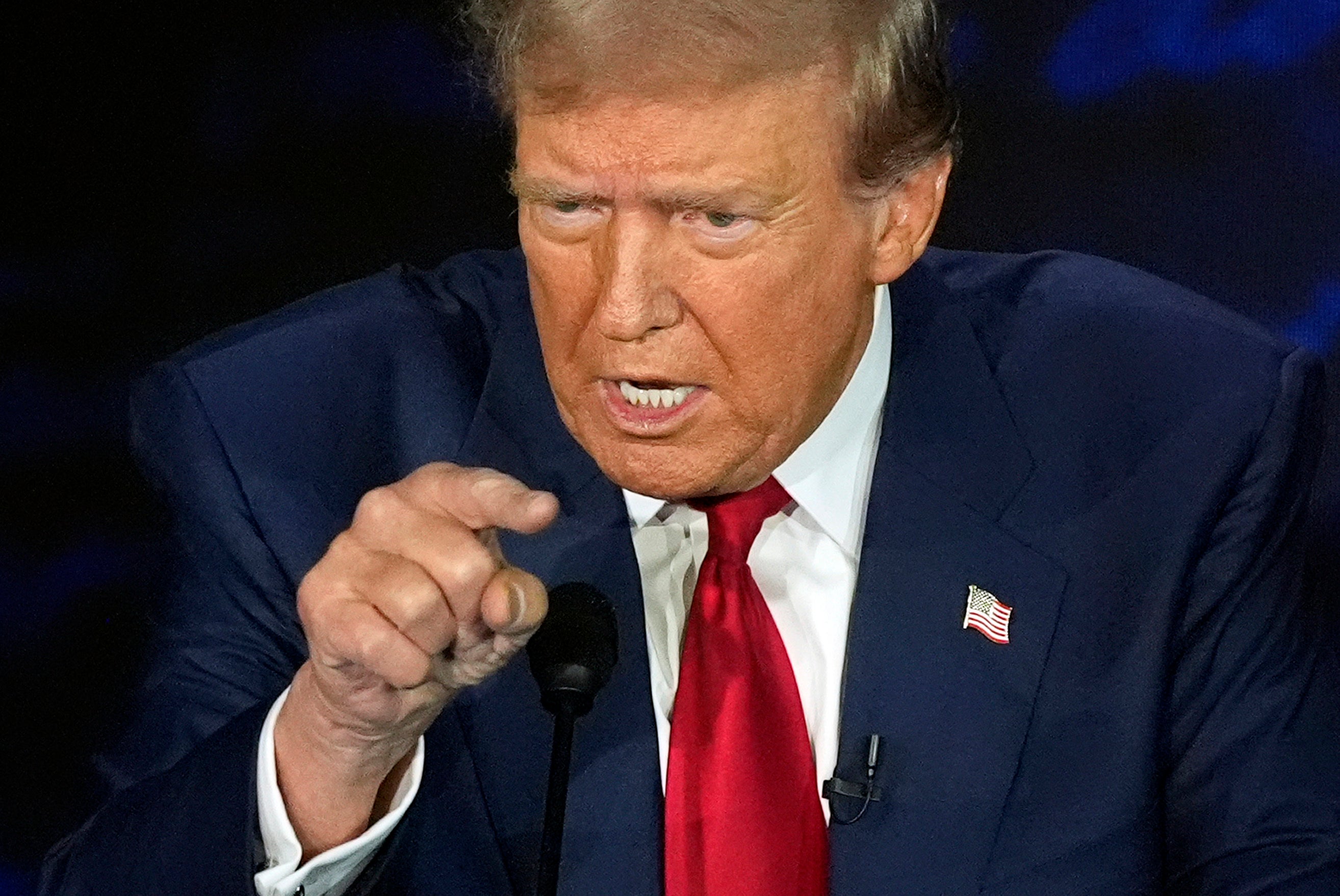 Republican presidential nominee former President Donald Trump speaks during a presidential debate with Democratic presidential nominee Vice President Kamala Harris.