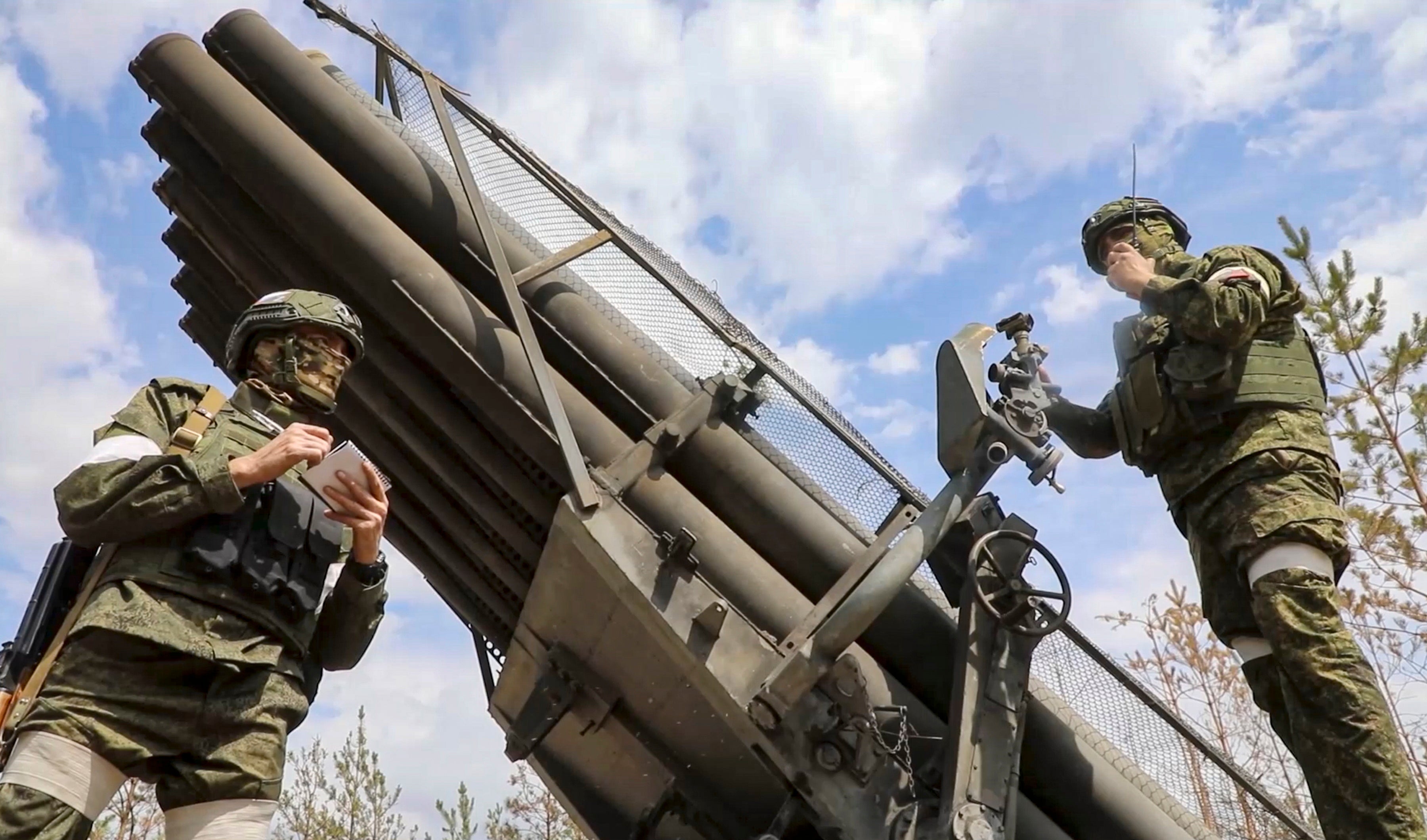 Russian forces prepare a Uragan multiple rocket launcher system to attack Ukrainian positions at an unknown location in Russia on September 10, 2024