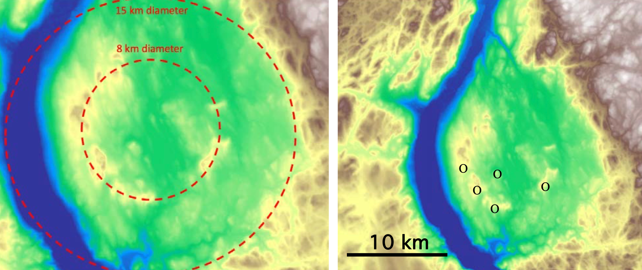 Satellite image revealing depth of structure