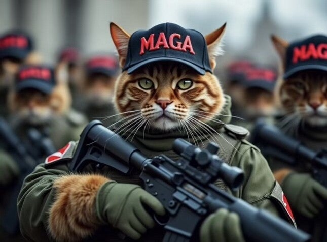 Trump shared this AI-generated image of a cat in a MAGA baseball cap on Truth Social