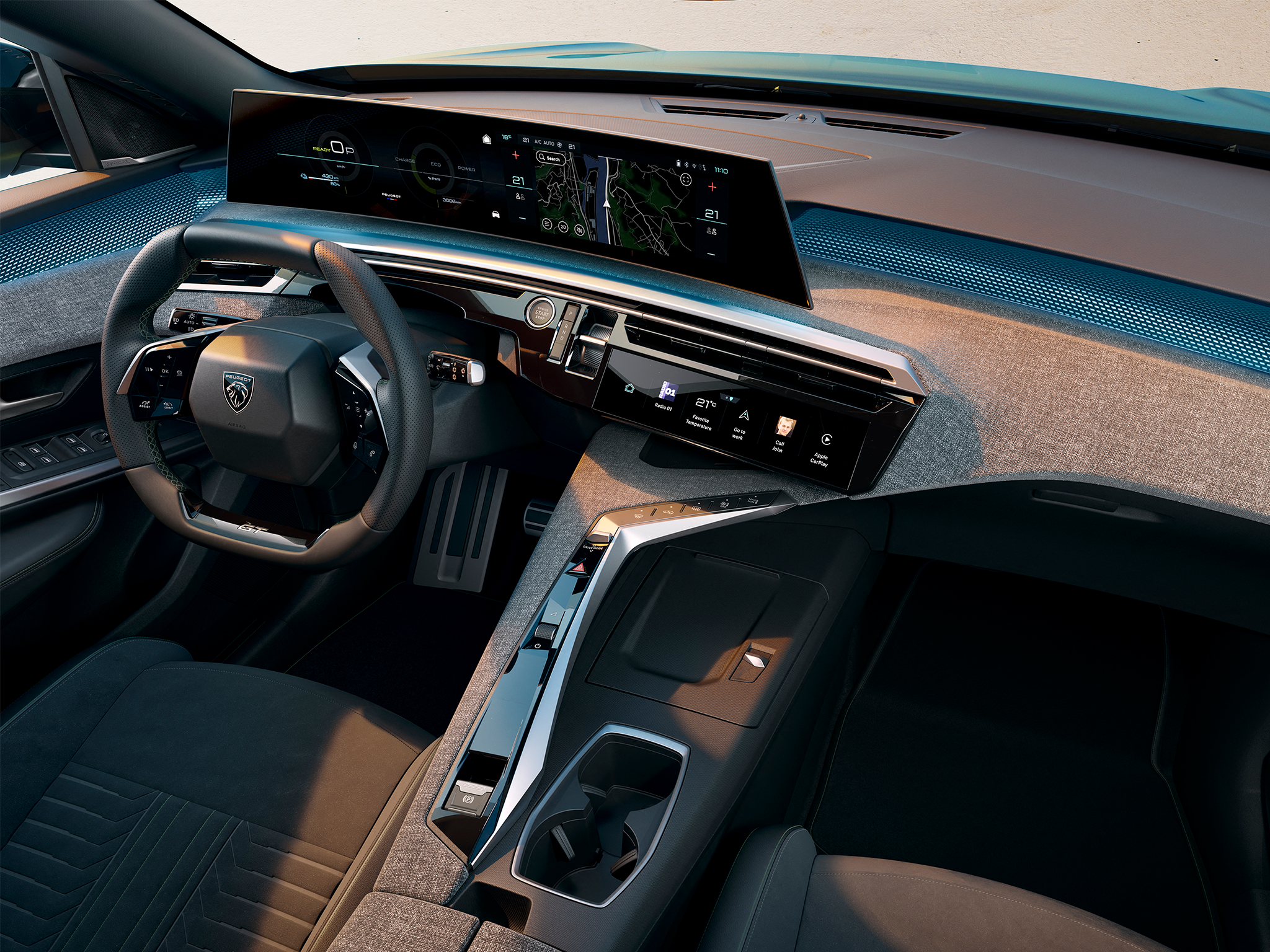 Inside, the Peugeot e-3008 boasts a futuristic ‘Panoramic i-Cockpit’ with a 21-inch curved display.