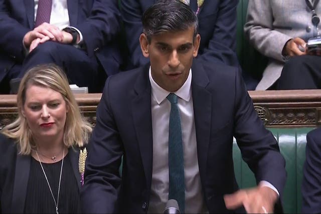 Conservative party leader Rishi Sunak speaking during Prime Minister’s Questions in the House of Commons, London (House of Commons/PA)