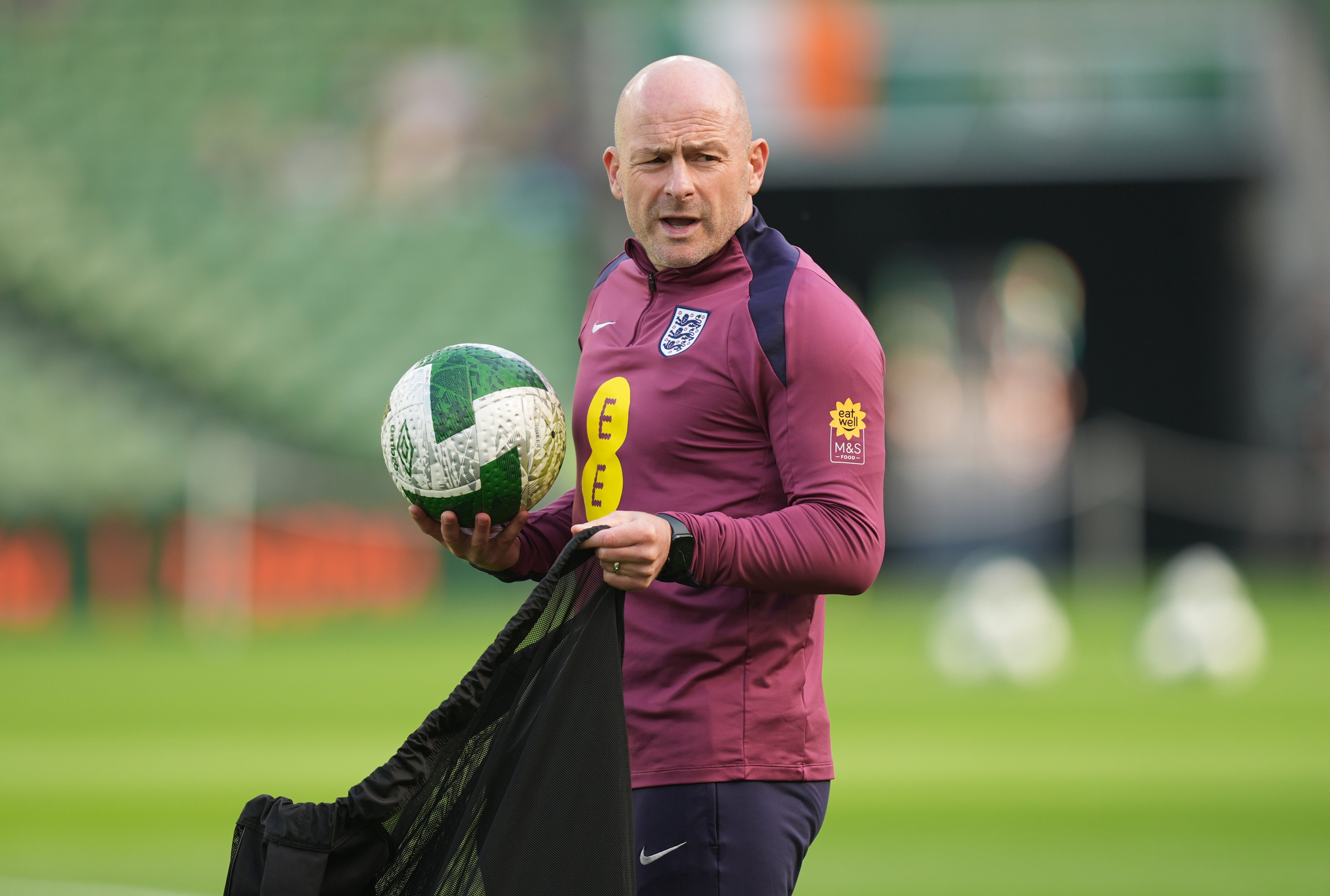 Carsley put out the cones for England’s warm-up in Dublin