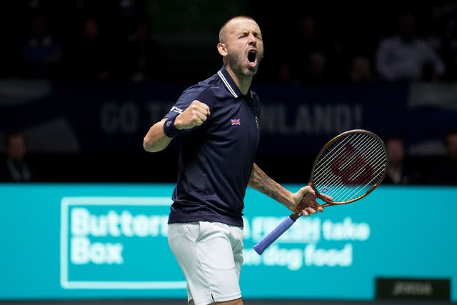 Dan Evans celebrates during his win over Eero Vasa (Martin Rickett/PA)