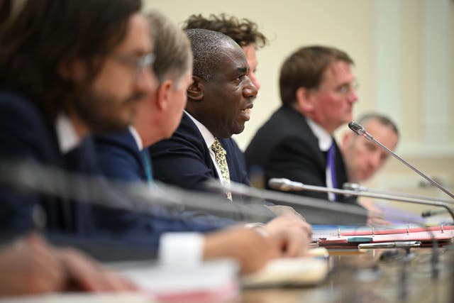 Foreign Secretary David Lammy attends a bilateral meeting with Ukrainian Prime Minister Denys Shmyhal and other officials during a visit to Kyiv in Ukraine (Leon Neal/PA)