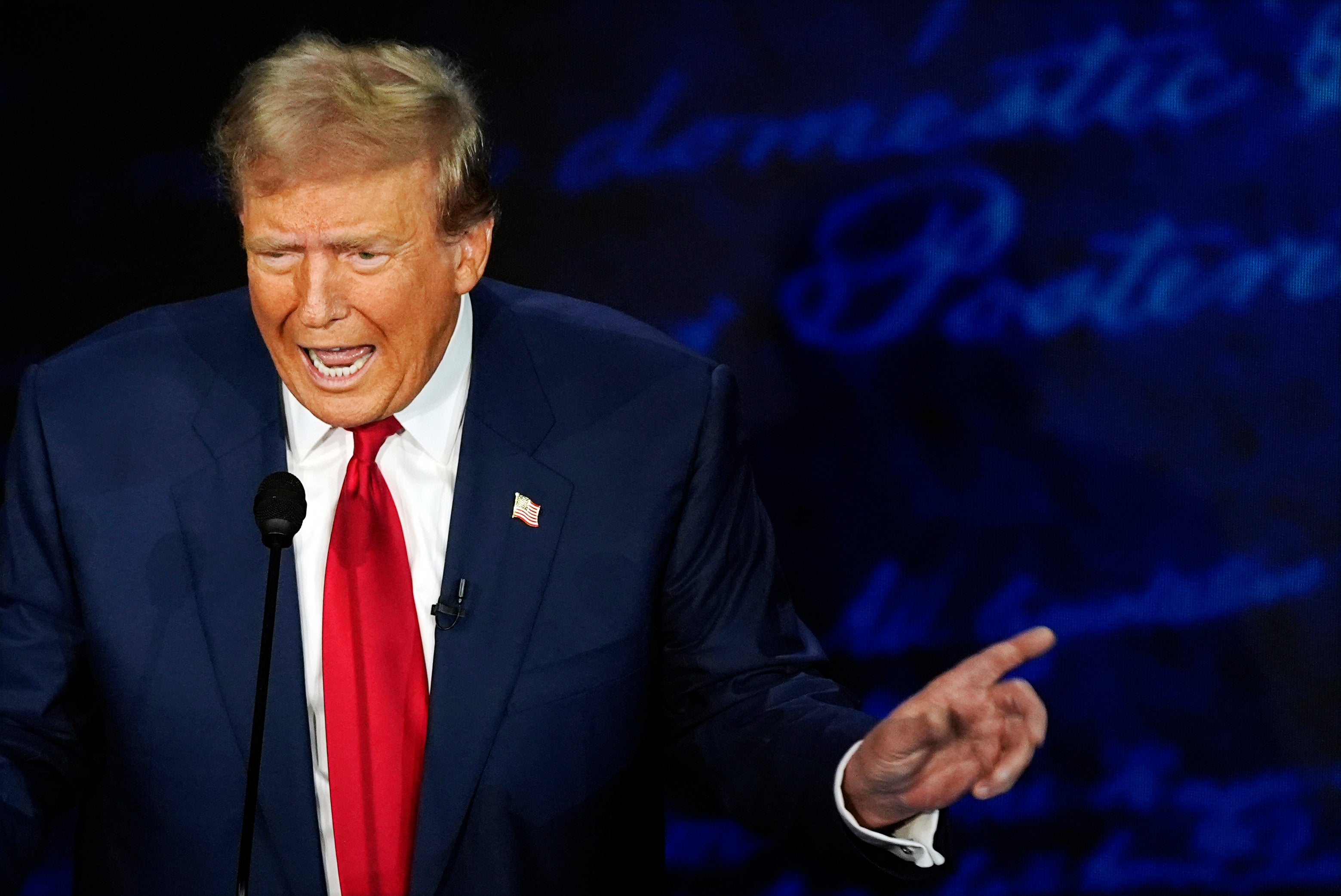 Trump speaks during a presidential debate with Vice President Kamala Harris at the National Constitution Center in Philadelphia, Tuesday, Sept. 10, 2024. Trump, his running mate, and other conservatives have been posting baseless rumors about Haitian migrants in Ohio eating pets — a claim that officials have repeatedly debunked