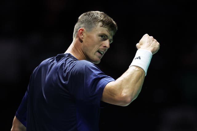 <p> Billy Harris of Great Britain celebrates against Otto Virtanen </p>