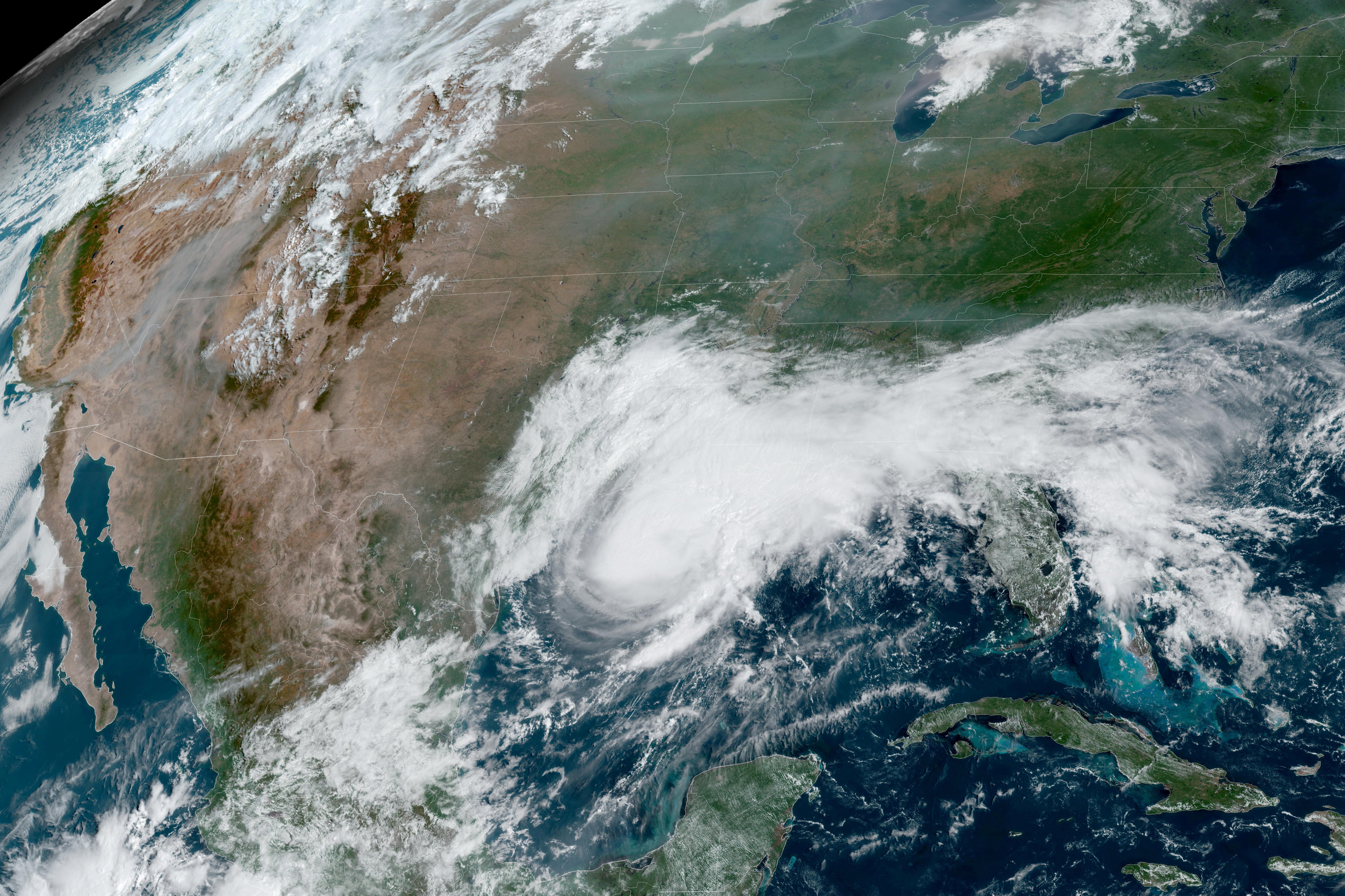 A satellite image shows Hurricane Francine intensifying in the Gulf of Mexico on Wednesday. The storm is moving very quickly and is expected to bring multiple life-threatening hazards in the next few hours.