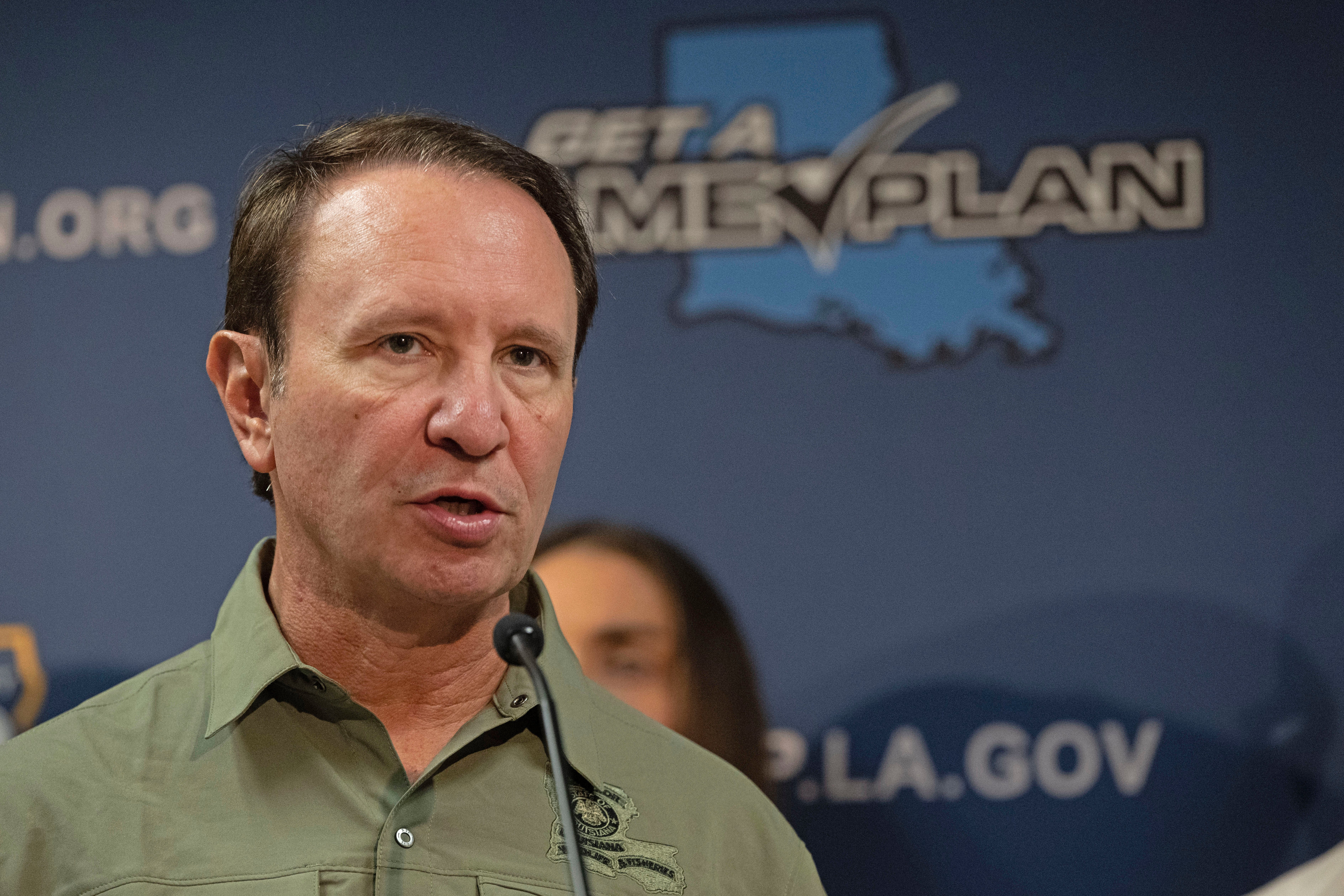 Louisiana Gov. Jeff Landry speaks at a Wednesday press conference in Baton Rouge. Landry warned residents to stay inside as Hurricane Francine barrelled toward the state.