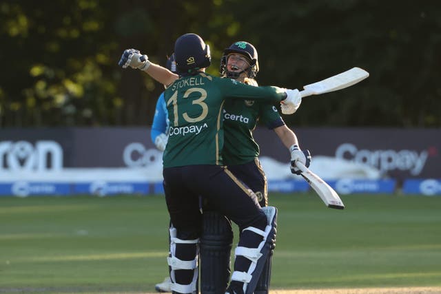 Rebecca Stokell (left) and Alana Dalzell celebrate victory (Liam McBurney/PA)