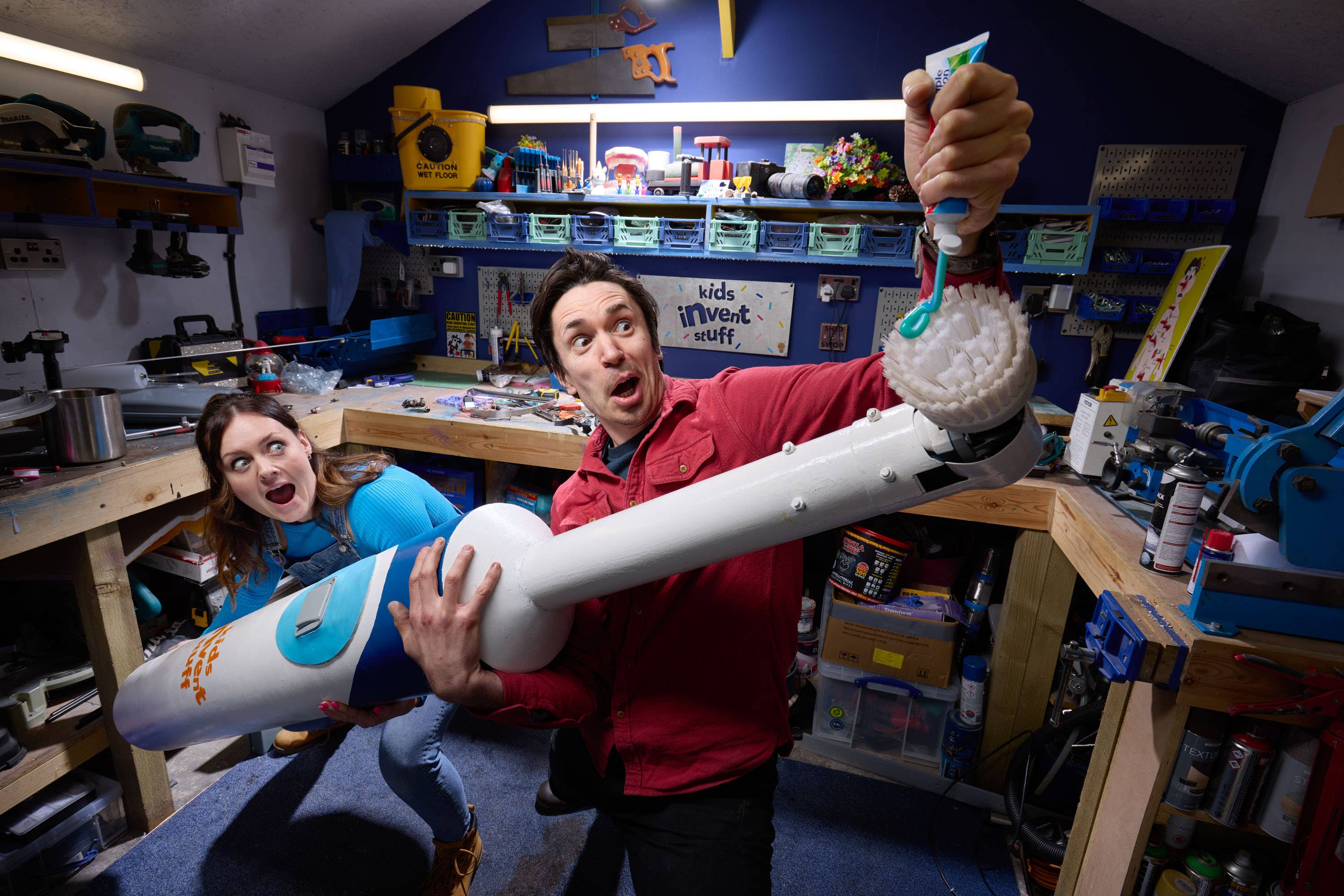 Ruth Amos and Shawn Brown created a huge electric toothbrush (Paul Hughes/Guinness World Records)