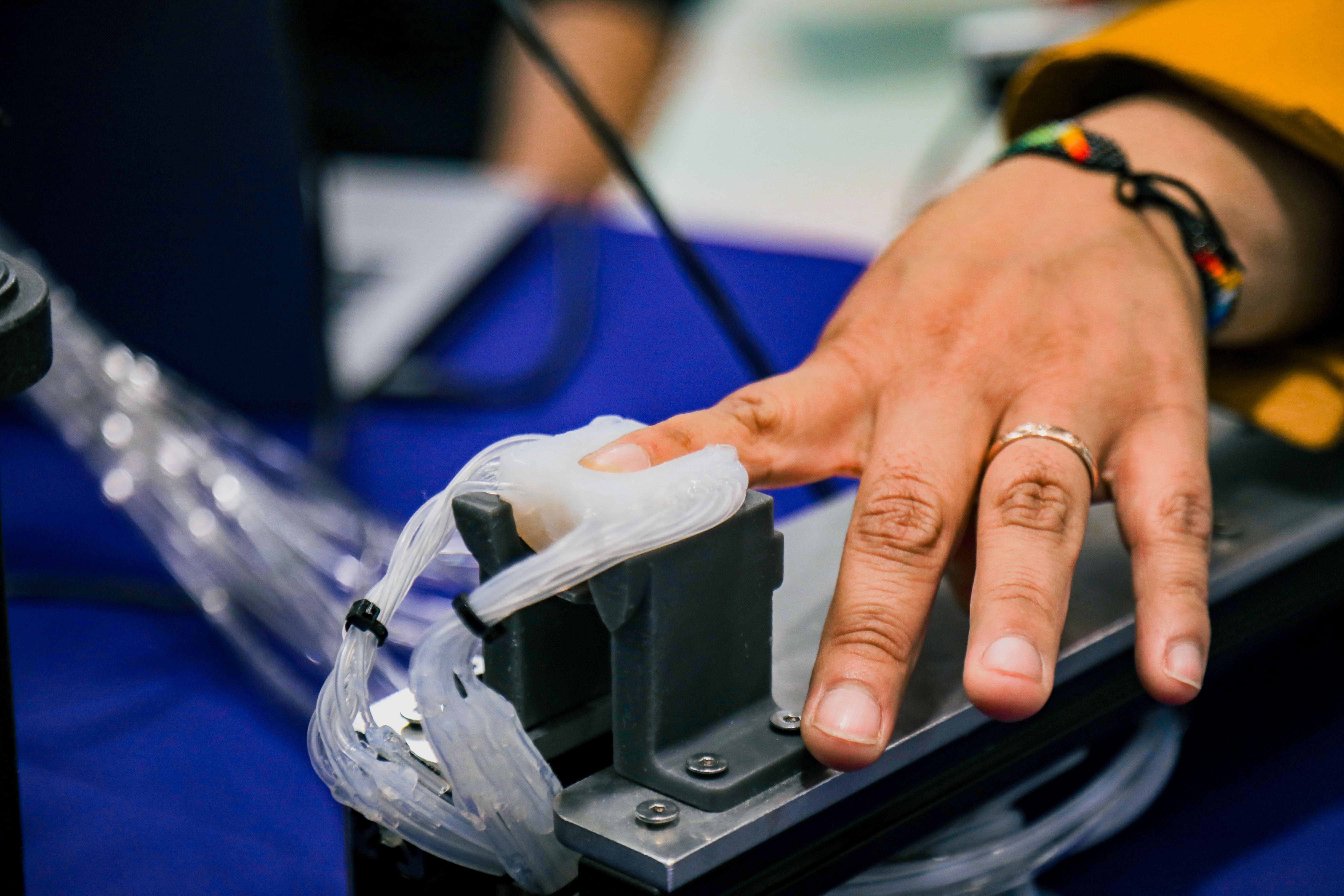 Scientists at UCL have designed a soft fingertip device that can mimic human touch (British Science Association/PA)