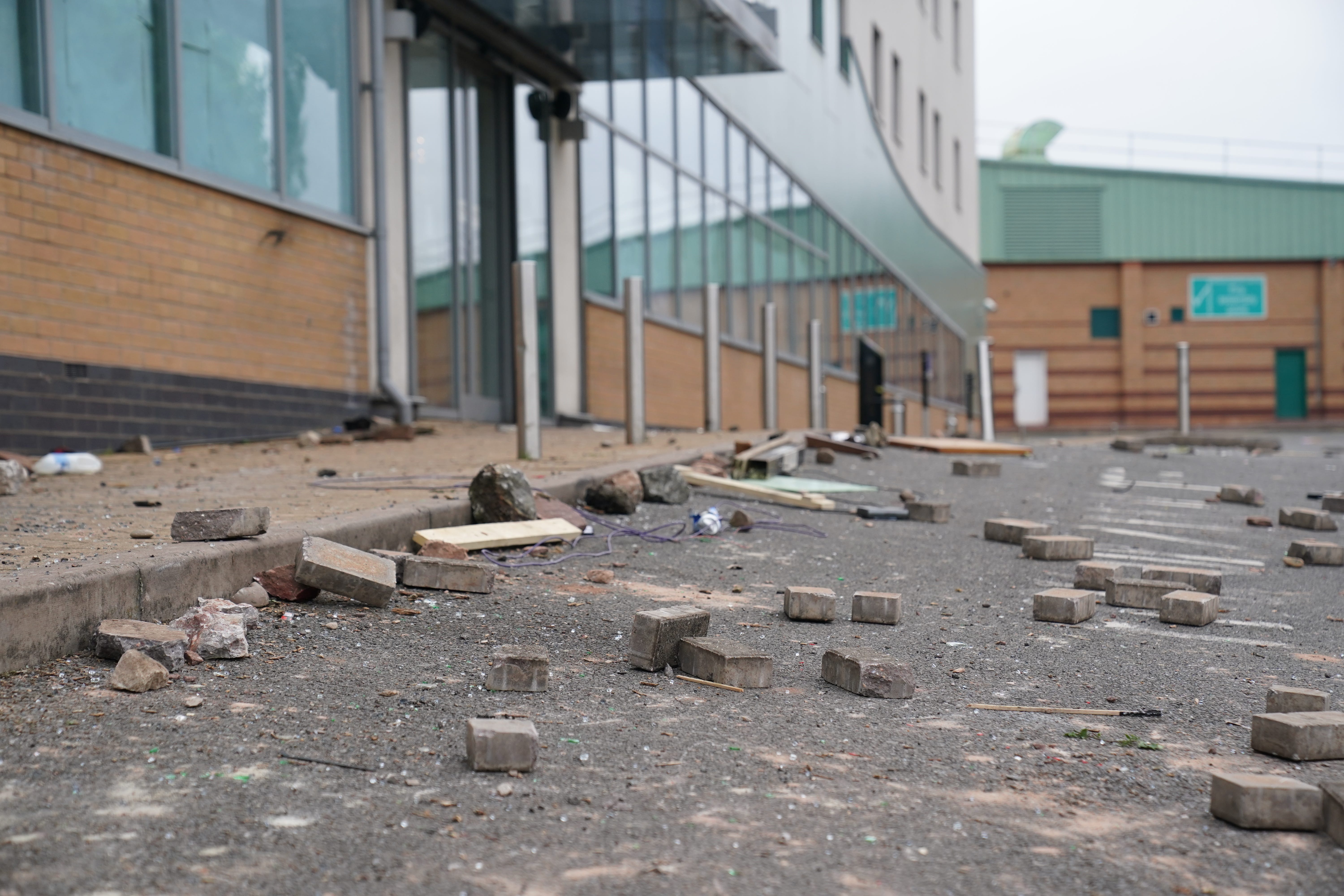 Damage at a Holiday Inn Express hotel in Staffordshire, after it was attacked in summer disorder (Jacob King/PA)