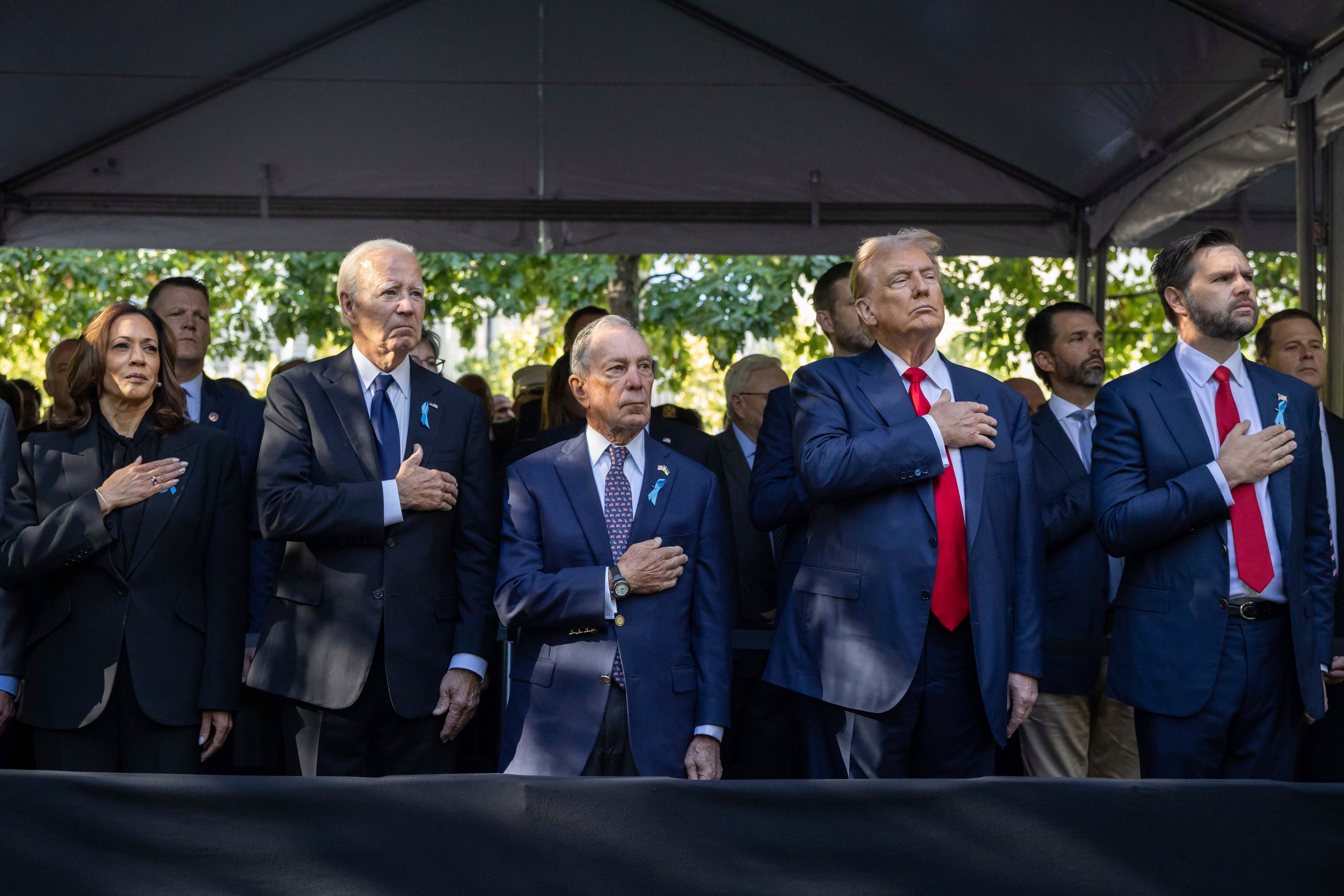 Vice President Kamala Harris, President Joe Biden, former New York Mayor Michael Bloomberg, former President Donald Trump and Senator JD Vance of Ohio at the September 11 commemorations 2024