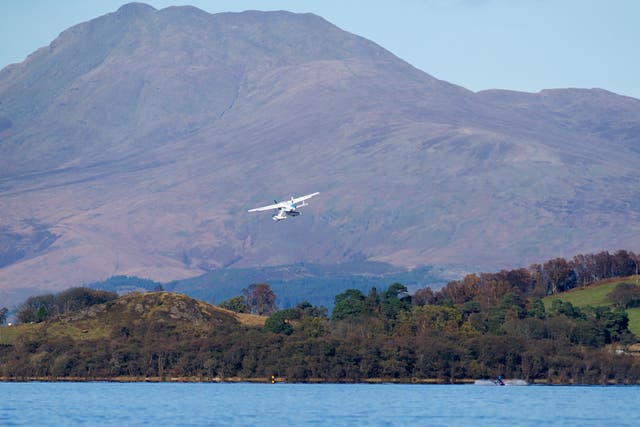 <p>Loch in: the seaplane cruising over the water </p>