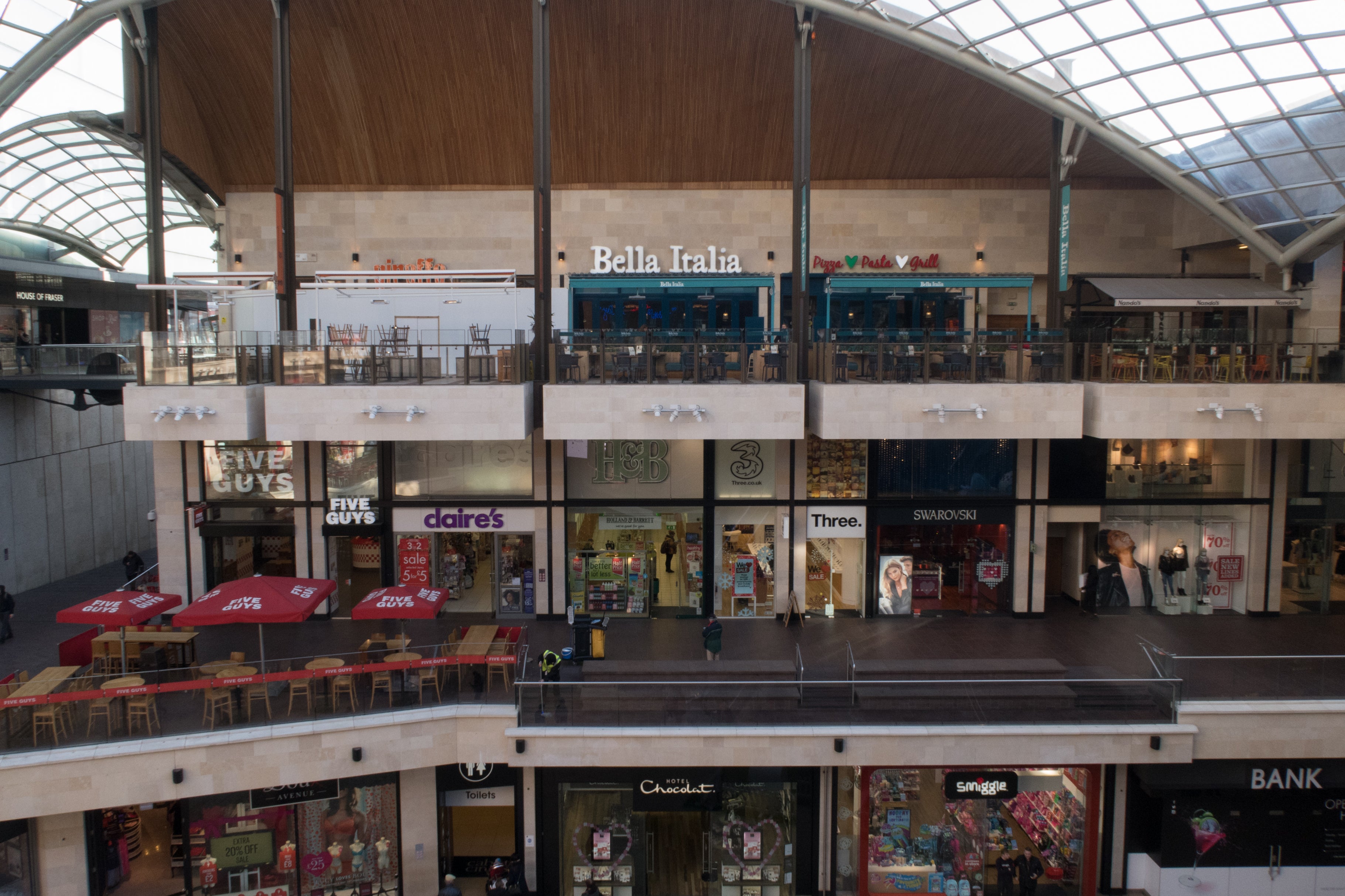 Bristol's Cabot Circus, with shops such as Hotel Chocolat, Claire's and Bank