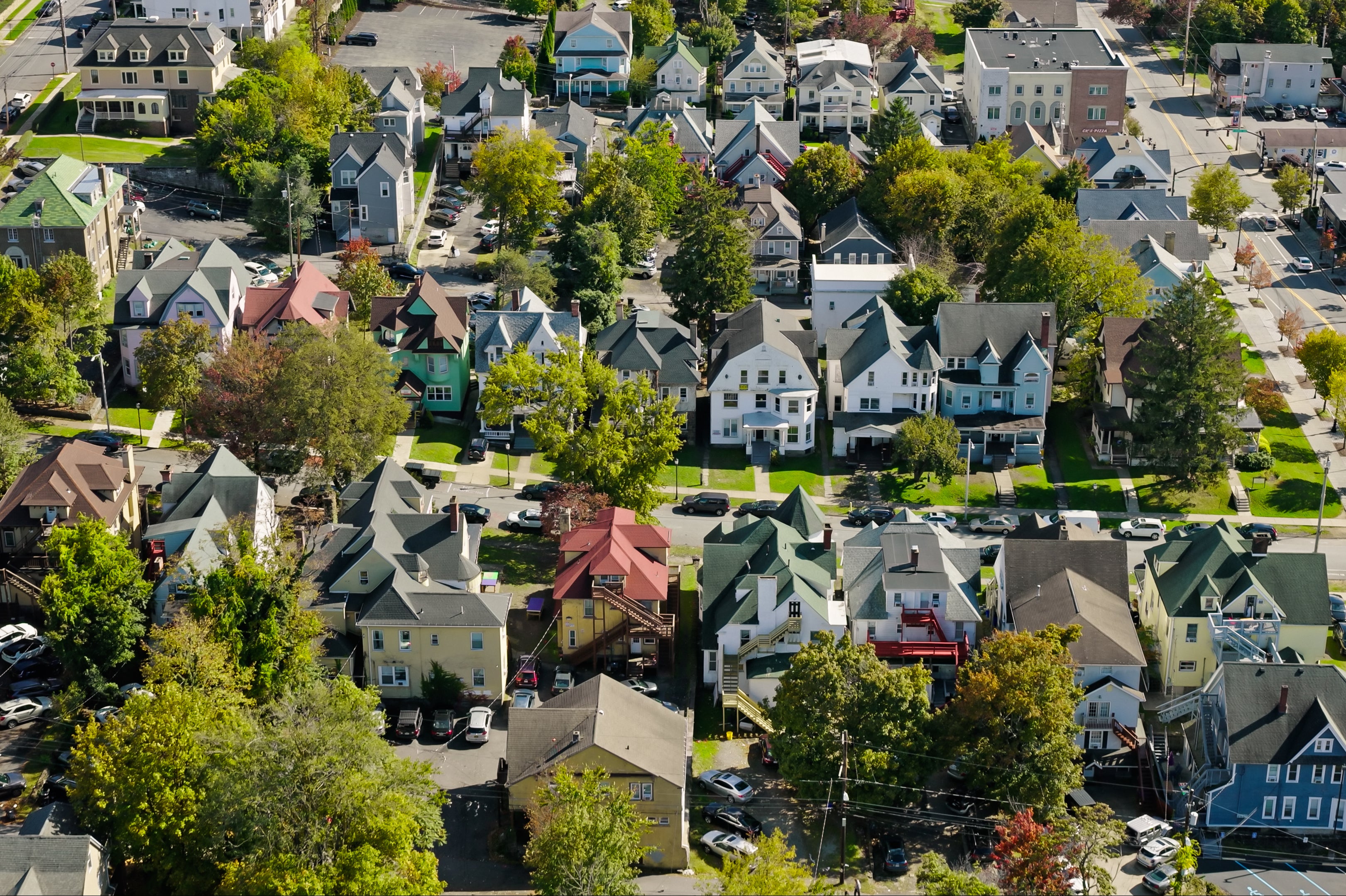 Aerial view of Scranton on the first day of fall. Scranton, located in Lackawanna County in northeastern Pennsylvania, is known as the "Electric City" for early adoption of electric streetcars. Historically, it thrived in coal and iron industries