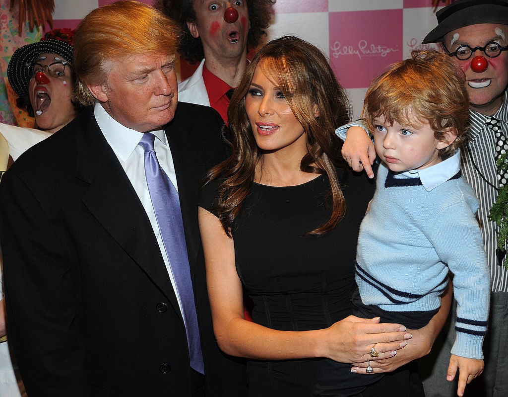 Donald Trump, Melania and Barron attend the 17th Annual Bunny Hop at FAO Schwarz March 11, 2008 in New York City