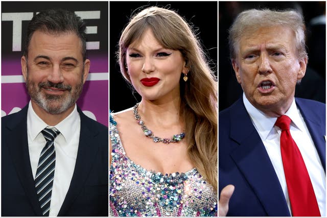 <p>Jimmy Kimmel, Taylor Swift and Donald Trump</p>