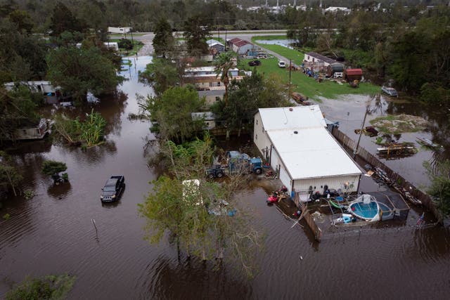 <p>A drone captures an aerial view of a flooded trailer park in Patterson, Louisiana, on Thursday.  Flooding is still possible elsewhere in the Gulf Coast on Thursday. Francine is expected to weaken more later in the day. </p>