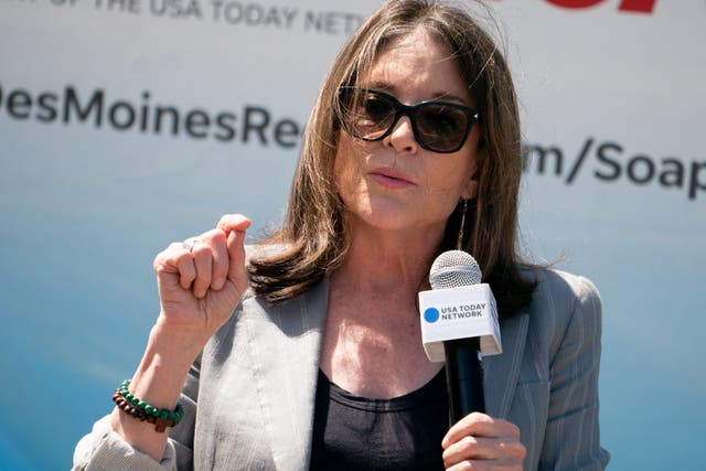 <p>Author Marianne Williamson on the 2024 campaign trail in Iowa. She announced her candidacy for DNC chair on December 26. </p>