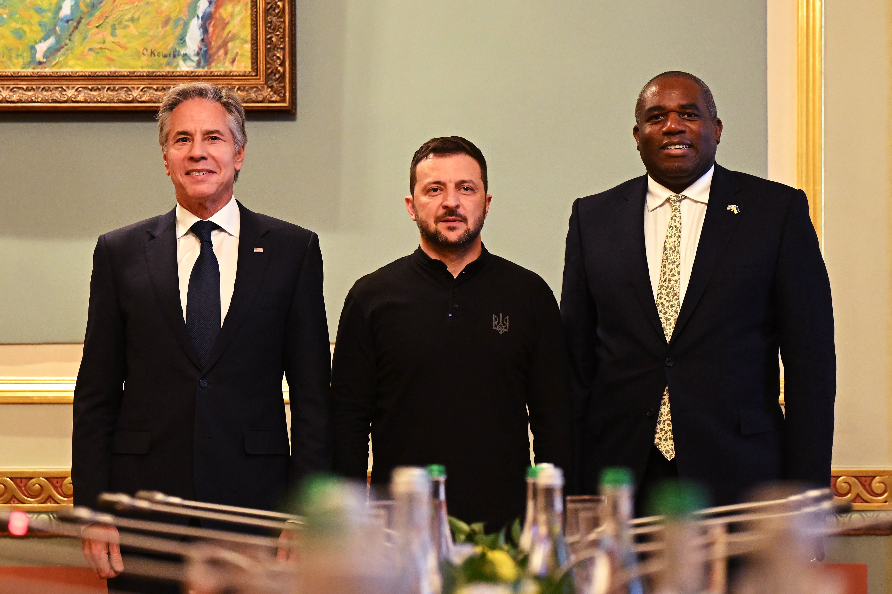 A day before, Antony Blinken, Volodymyr Zelensky and David Lammy attend a trilateral meeting in Kyiv on long-range weapons permission