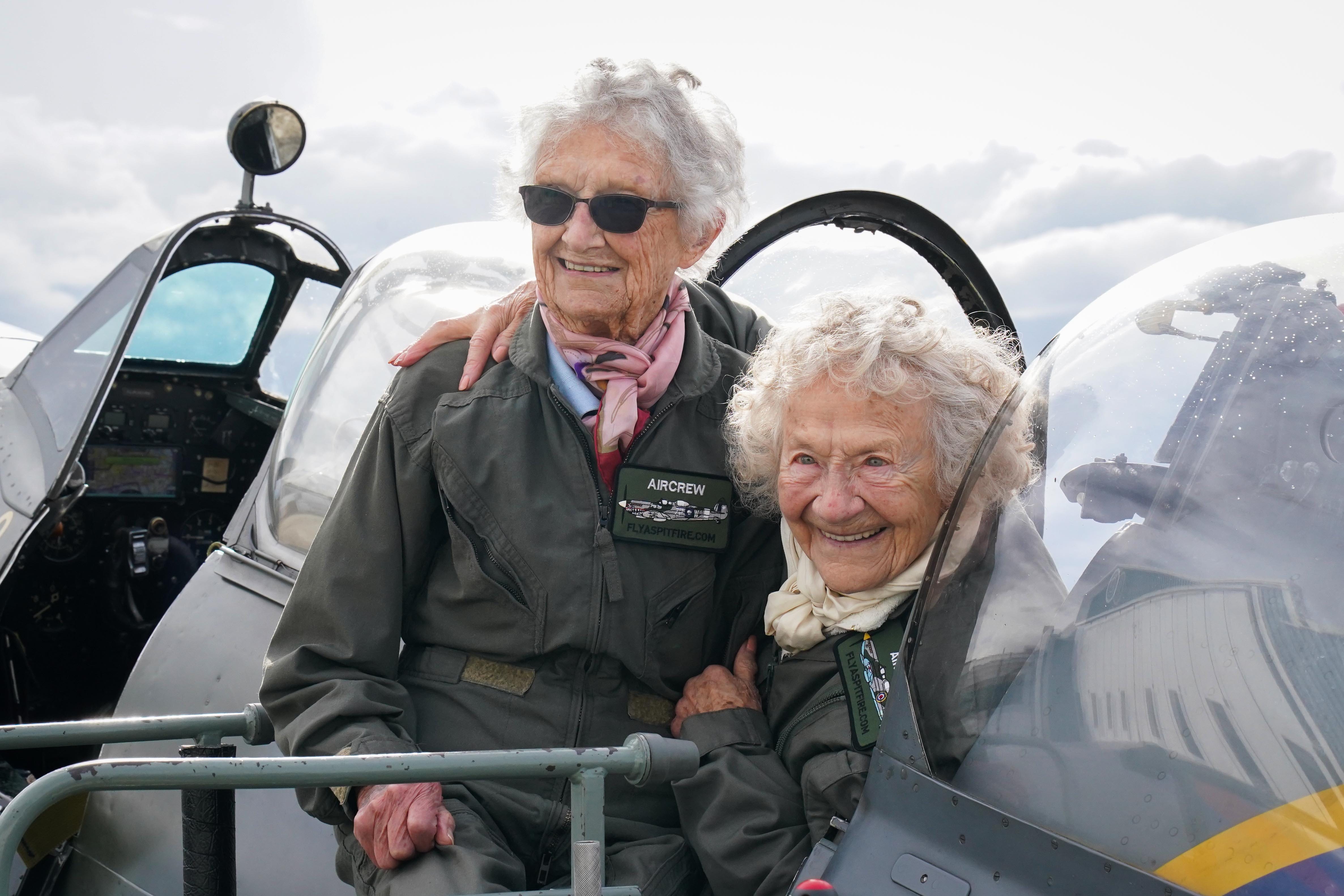 Robbie Hall and Dorothea Barron celebrated their birthdays by flying in Spitfires (Gareth Fuller/PA)