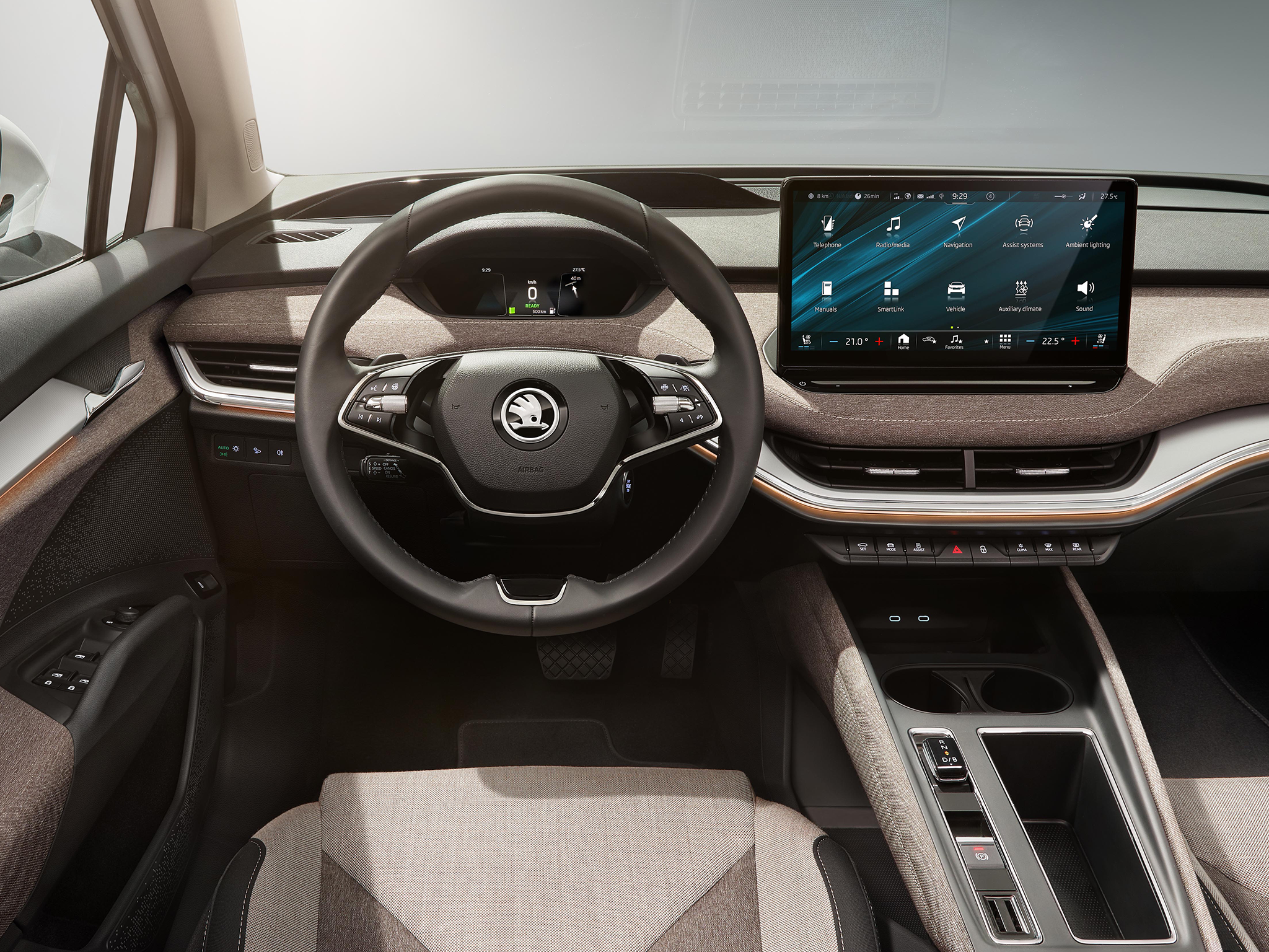 The Skoda Enyaq's interior is well-designed and features a large 13-inch touchscreen infotainment system.