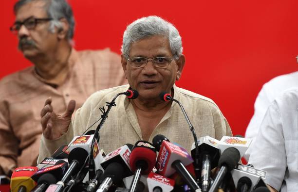 Sitaram Yechury at a press conference in Delhi on 28 March 2019