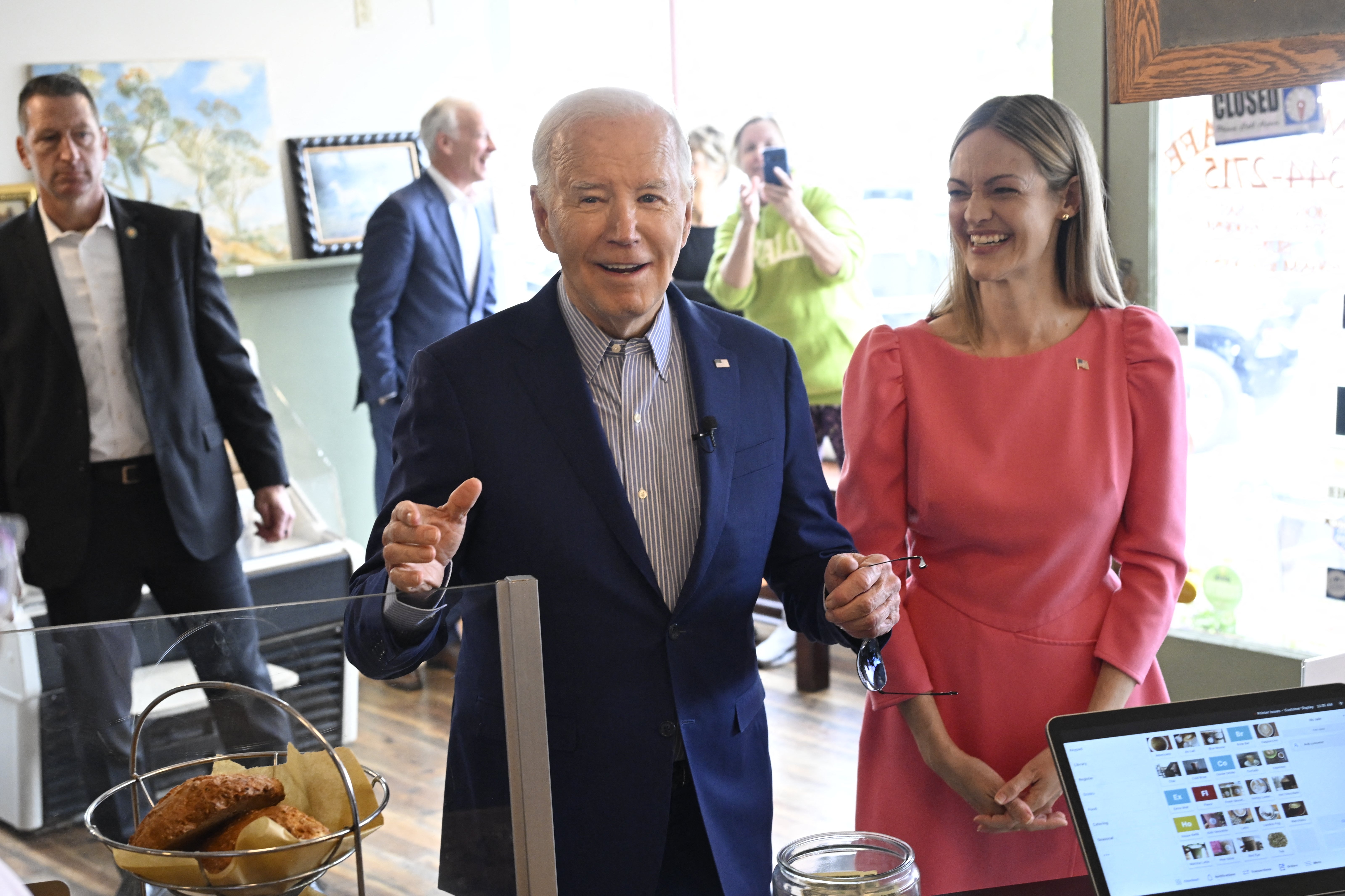 US president Joe Biden visits Zummo's Cafe with Scranton, Pennsylvania, mayor Paige Cognetti before departing for Pittsburgh