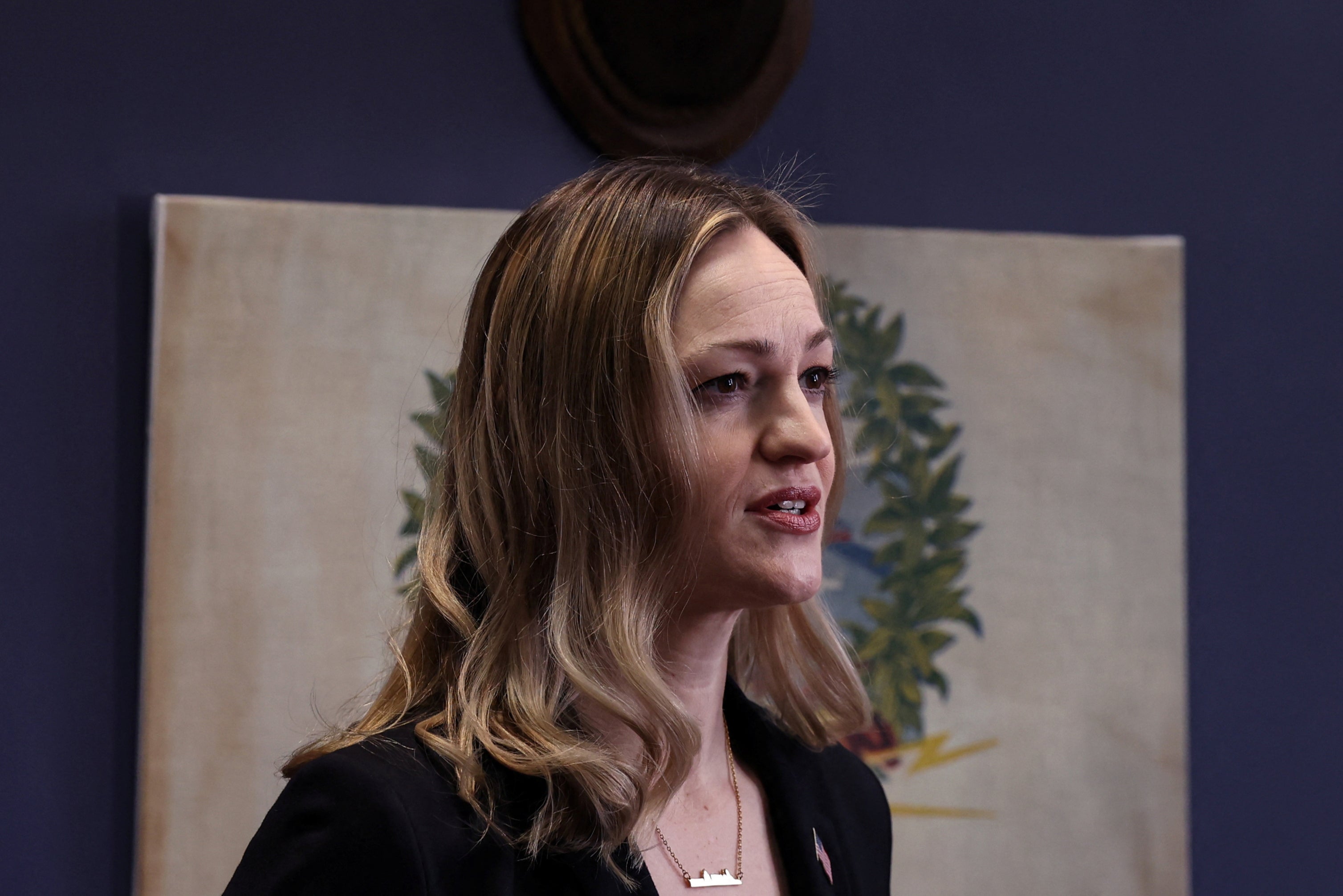 Paige Cognetti, Mayor of Scranton, the birthplace of US president Joe Biden, speaks during an interview at her office in Scranton, Pennsylvania in March 2023