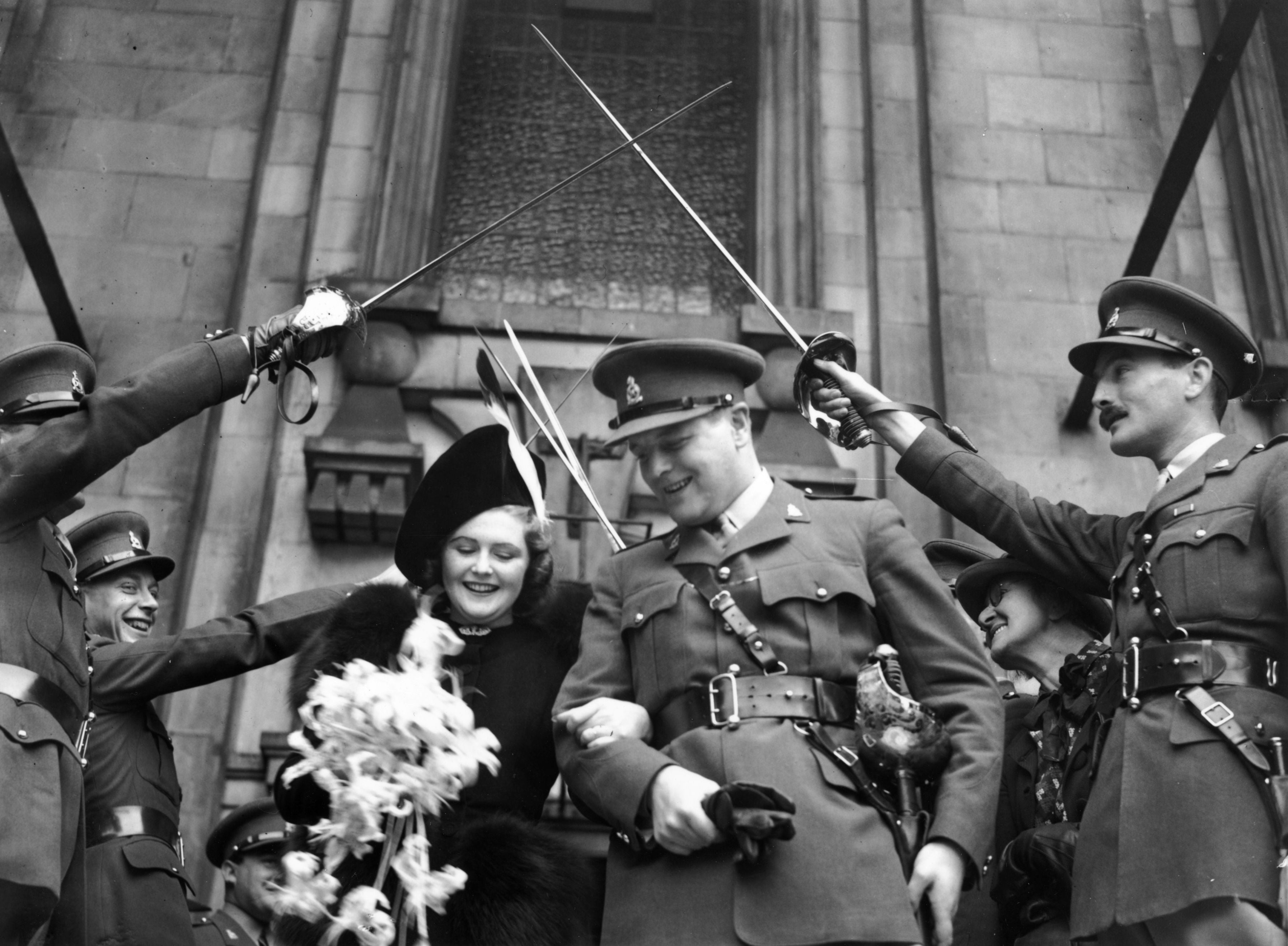 Pamela leaving St John’s Church, Westminster, London, after her wedding to Randolph Churchill, 1939