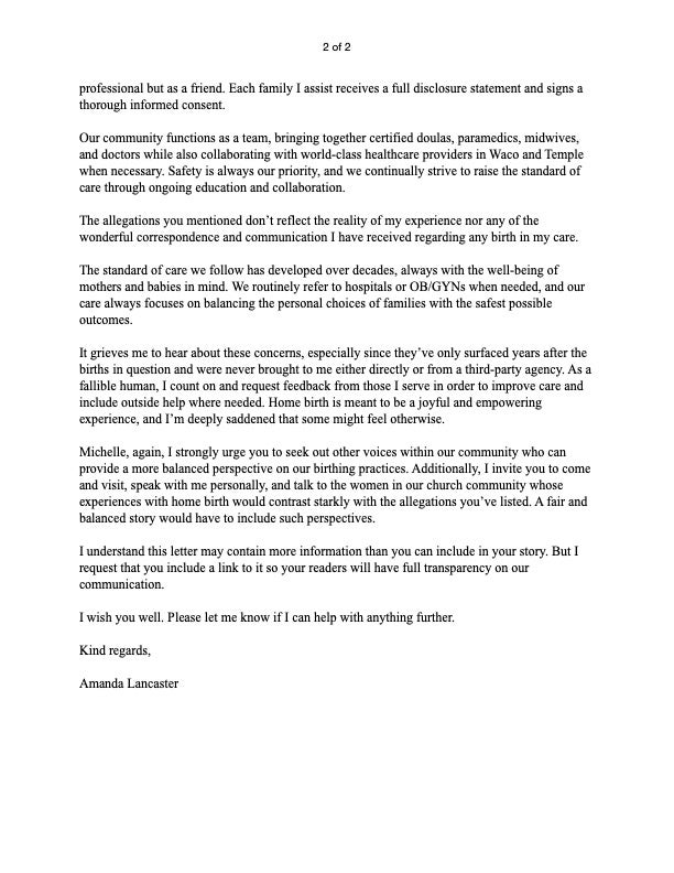 Amanda Lancaster’s response to The Independent