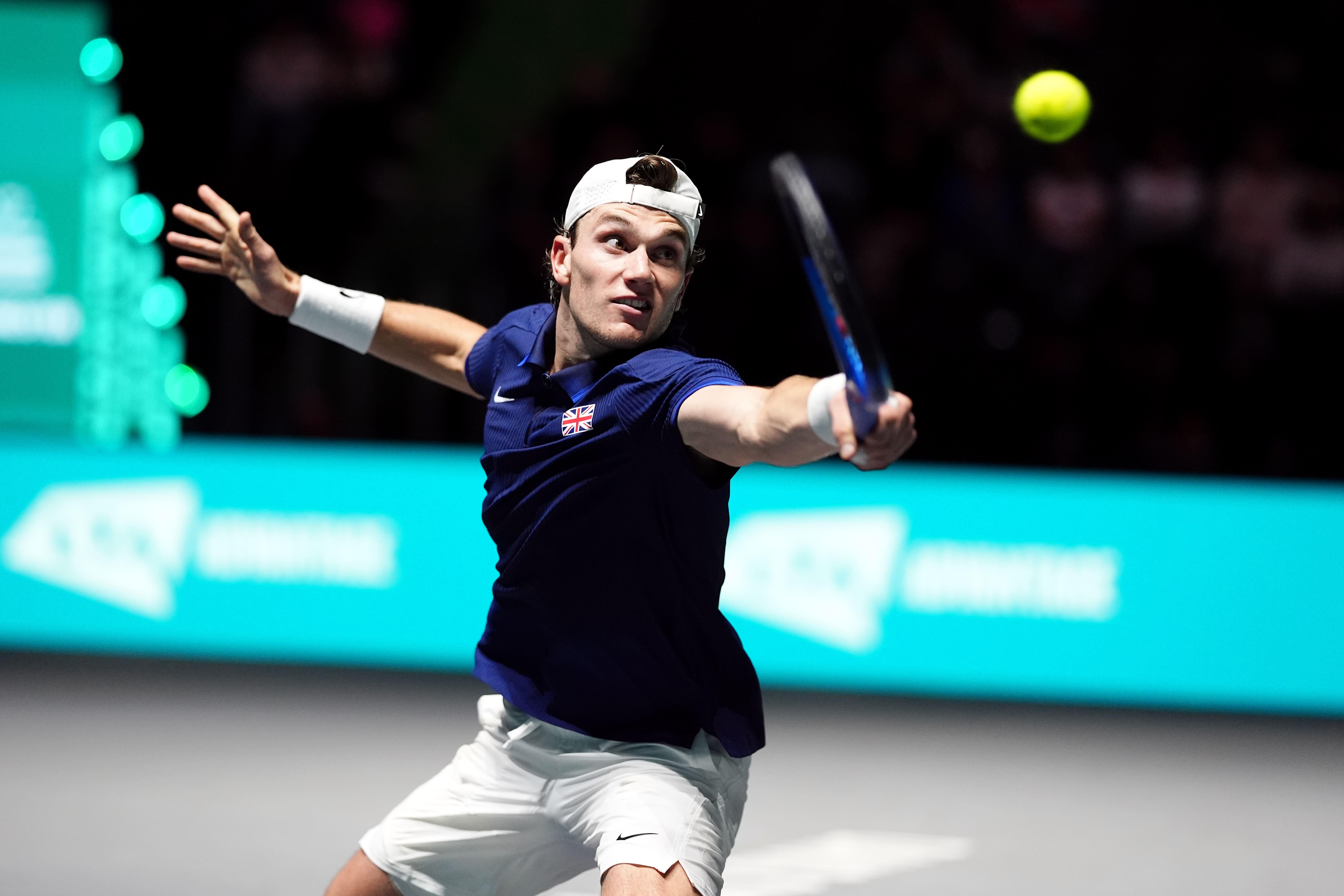 Jack Draper stretches for a backhand against Argentina’s Francisco Cerundolo