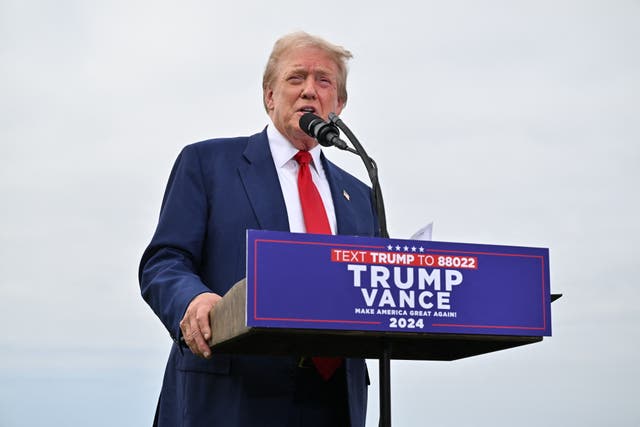 <p>Former US President and Republican presidential candidate Donald Trump speaks during a press conference at Trump National Golf Club Los Angeles in Rancho Palos Verdes, California, on September 13, 2024. (Photo by Robyn Beck / AFP) (Photo by ROBYN BECK/AFP via Getty Images)</p>