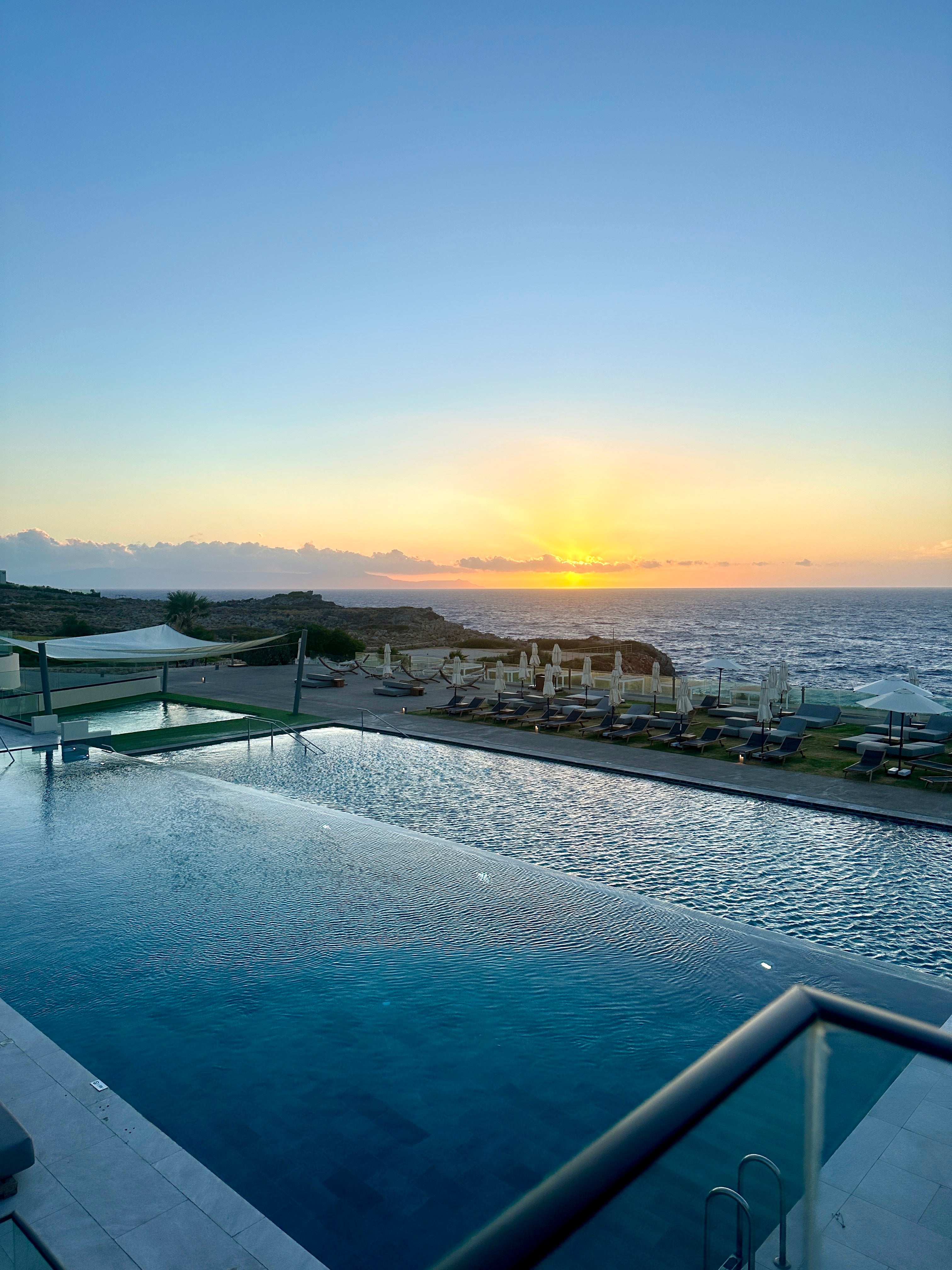 The view of the pool from the rooftop terrace and bar at the Isla Brown Chania hotel