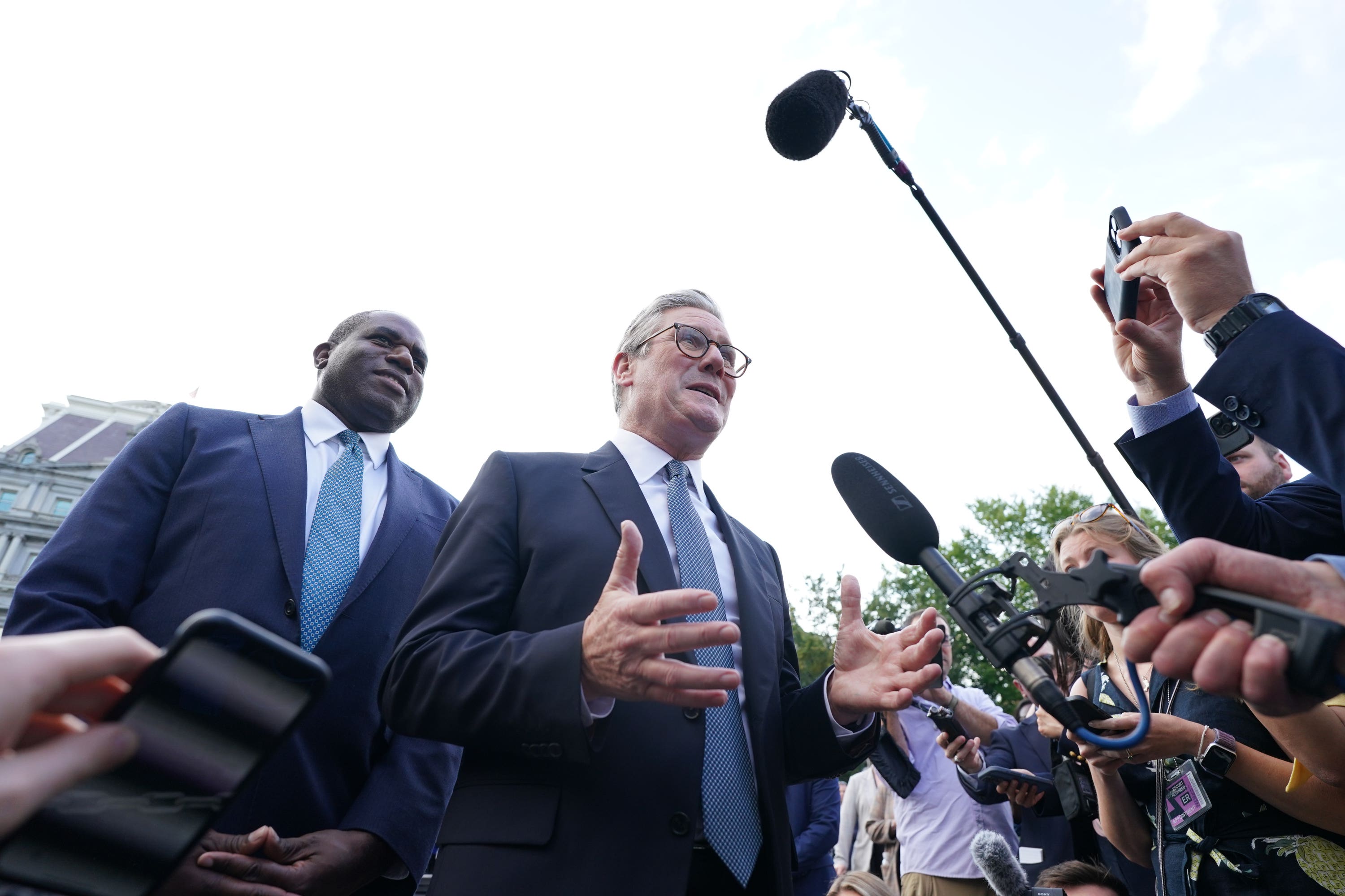 Prime Minister Sir Keir Starmer and Foreign Secretary David Lammy, speak to the media outside the White House (Stefan Rousseau/PA)