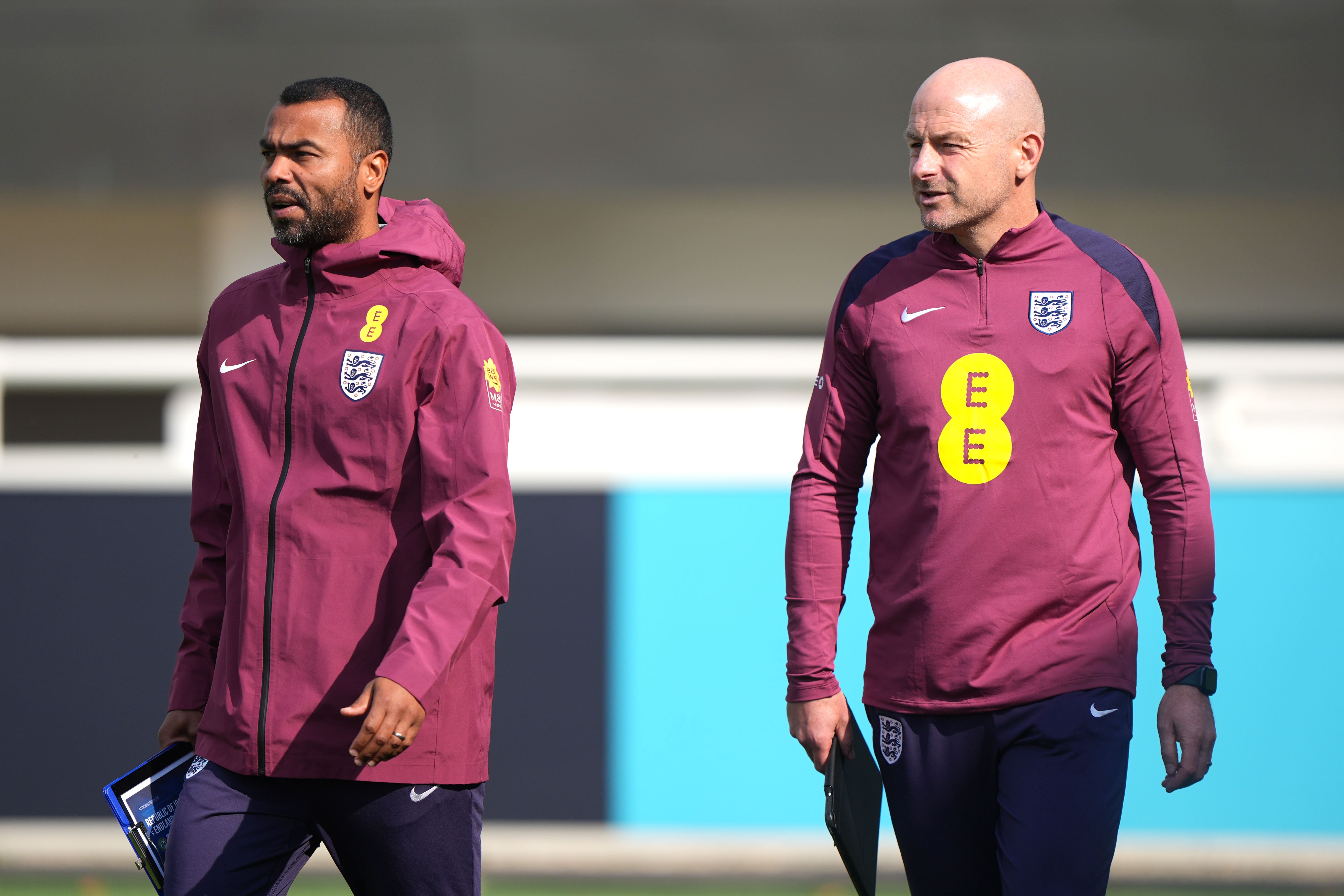 Ashley Cole (left) has been working with England interim head coach Lee Carsley (Joe Giddens/PA)