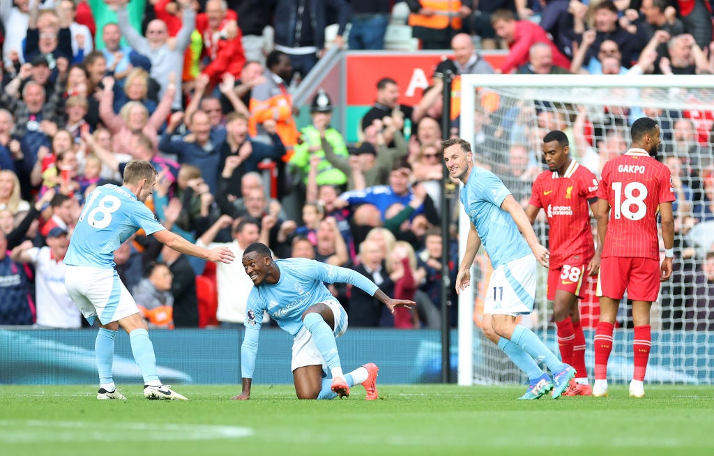 Callum Hudson-Odoi of Nottingham Forest celebrates scoring against Liverpool