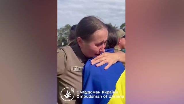 <p>Watch moving moment Ukrainian prisoner of war is reunited with her family.</p>