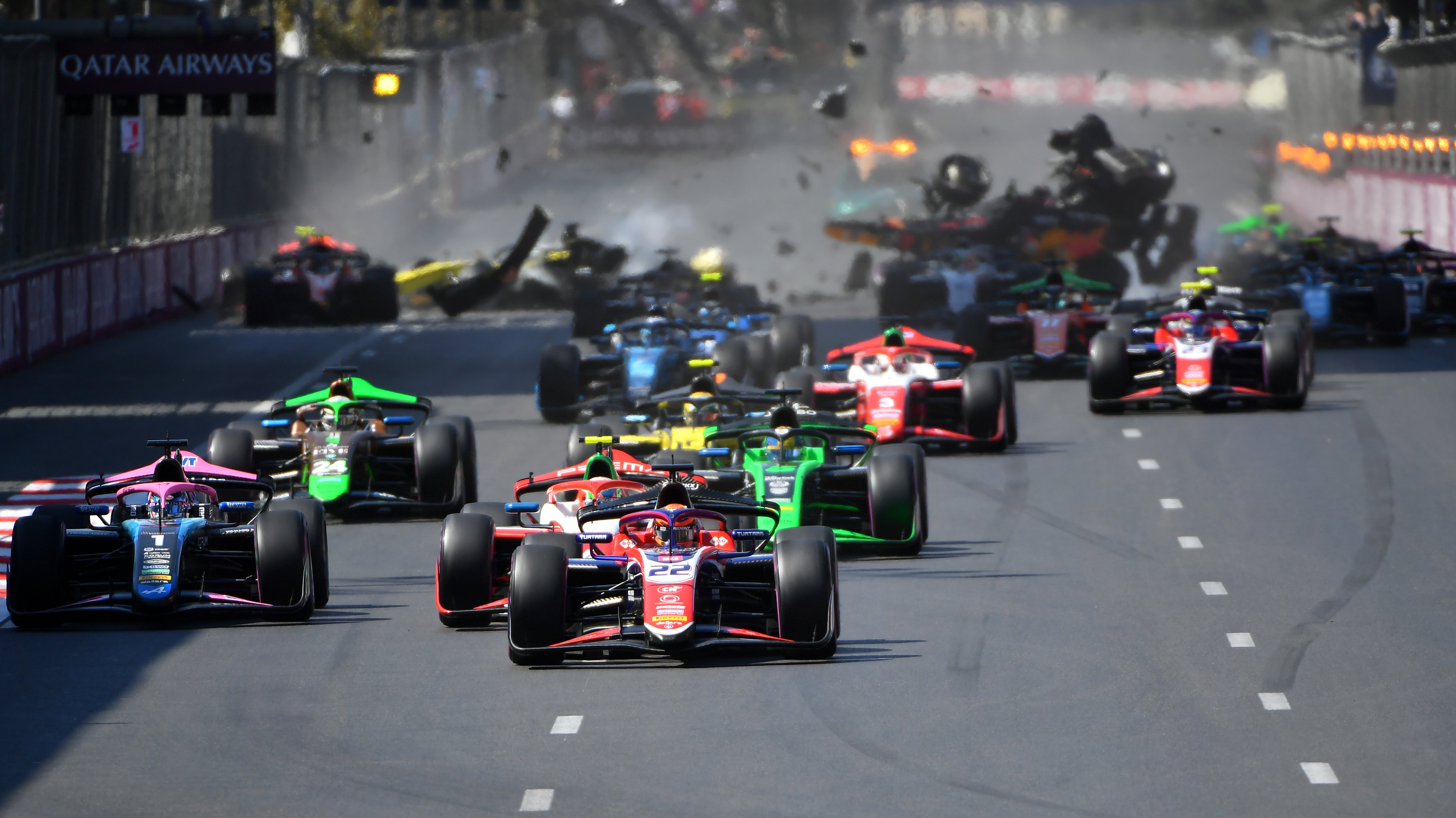 The F2 feature race was red-flagged after the horror crash at the start