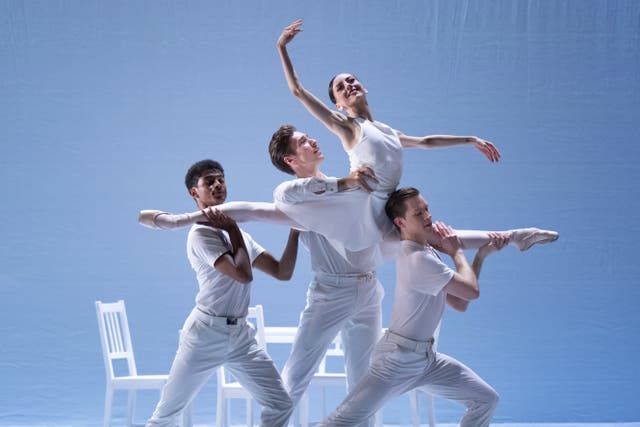<p>Arthur Wille, Joseph Taylor, Ayça Anil, Nicholas Vavrecka dancing 'Ballade' by Kenneth MacMillan</p>