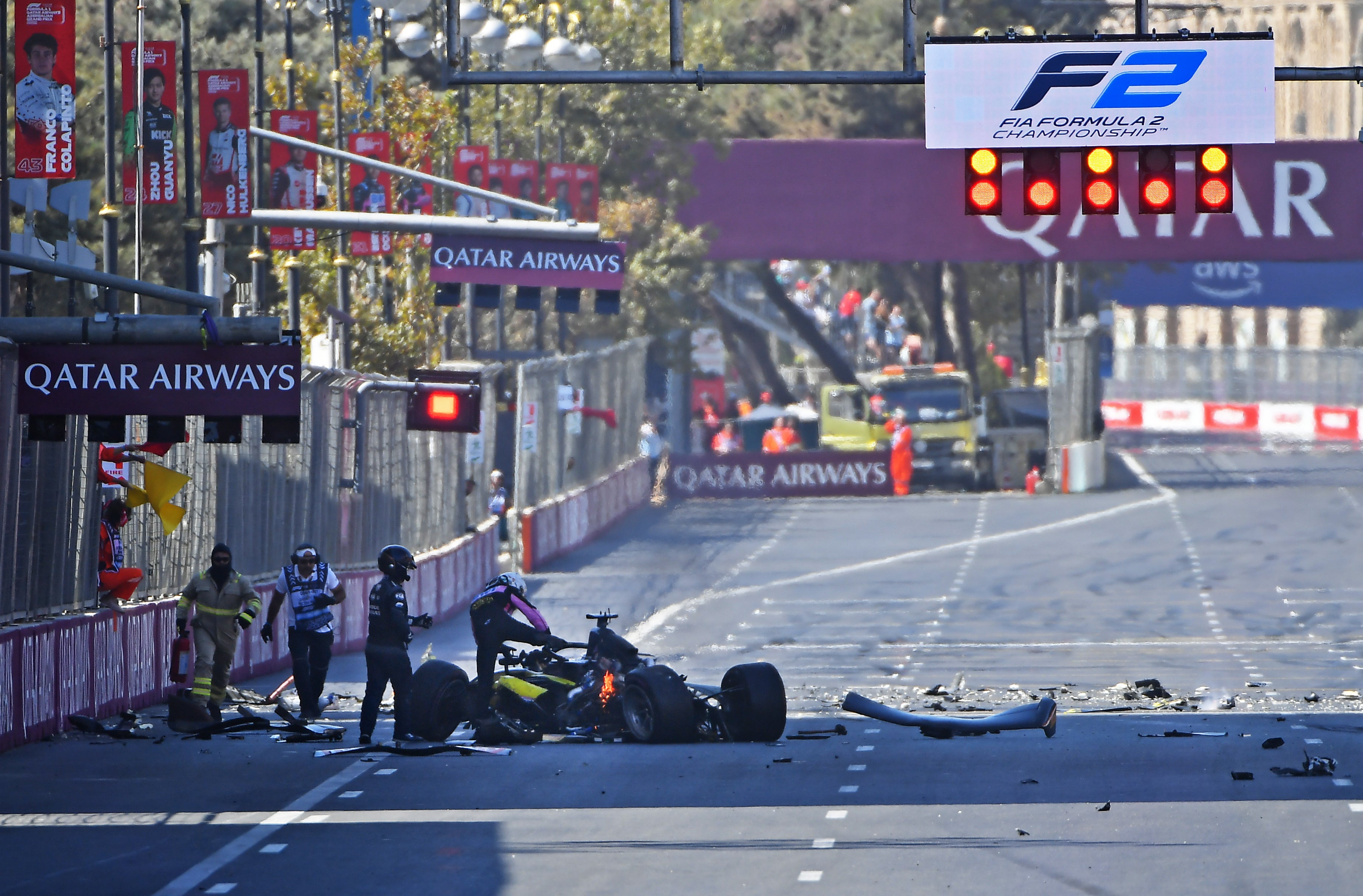 Debris was left strewn on the track following the high speed crash