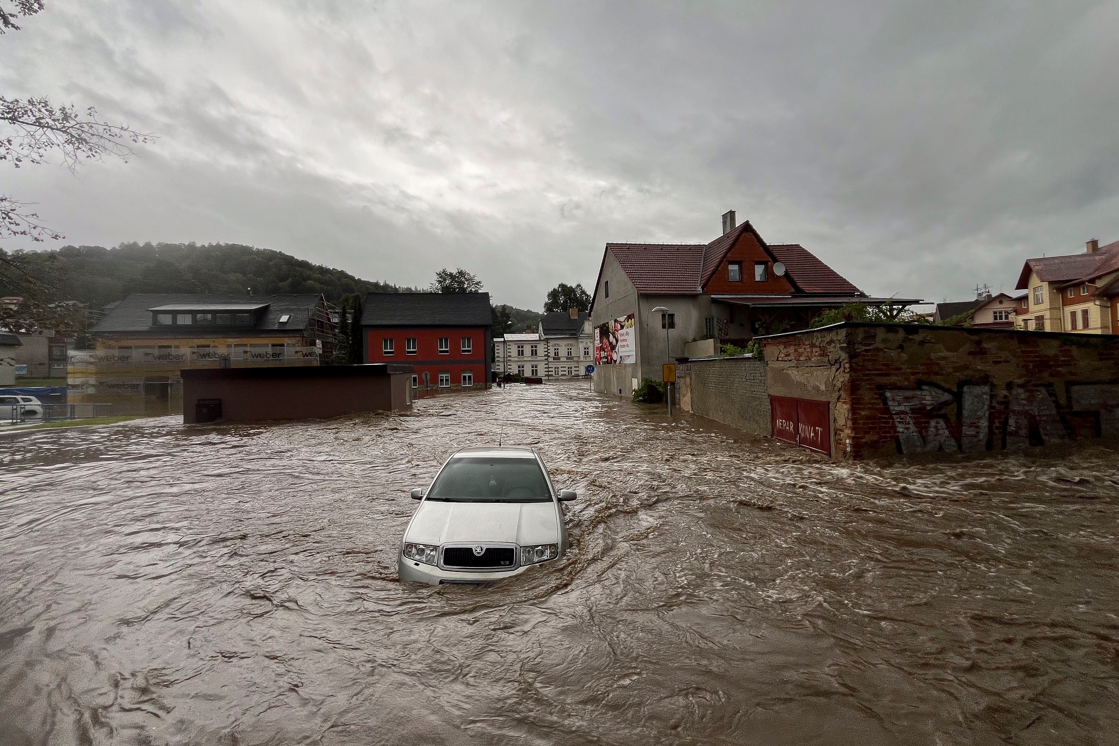 Flooded street during heavy rain