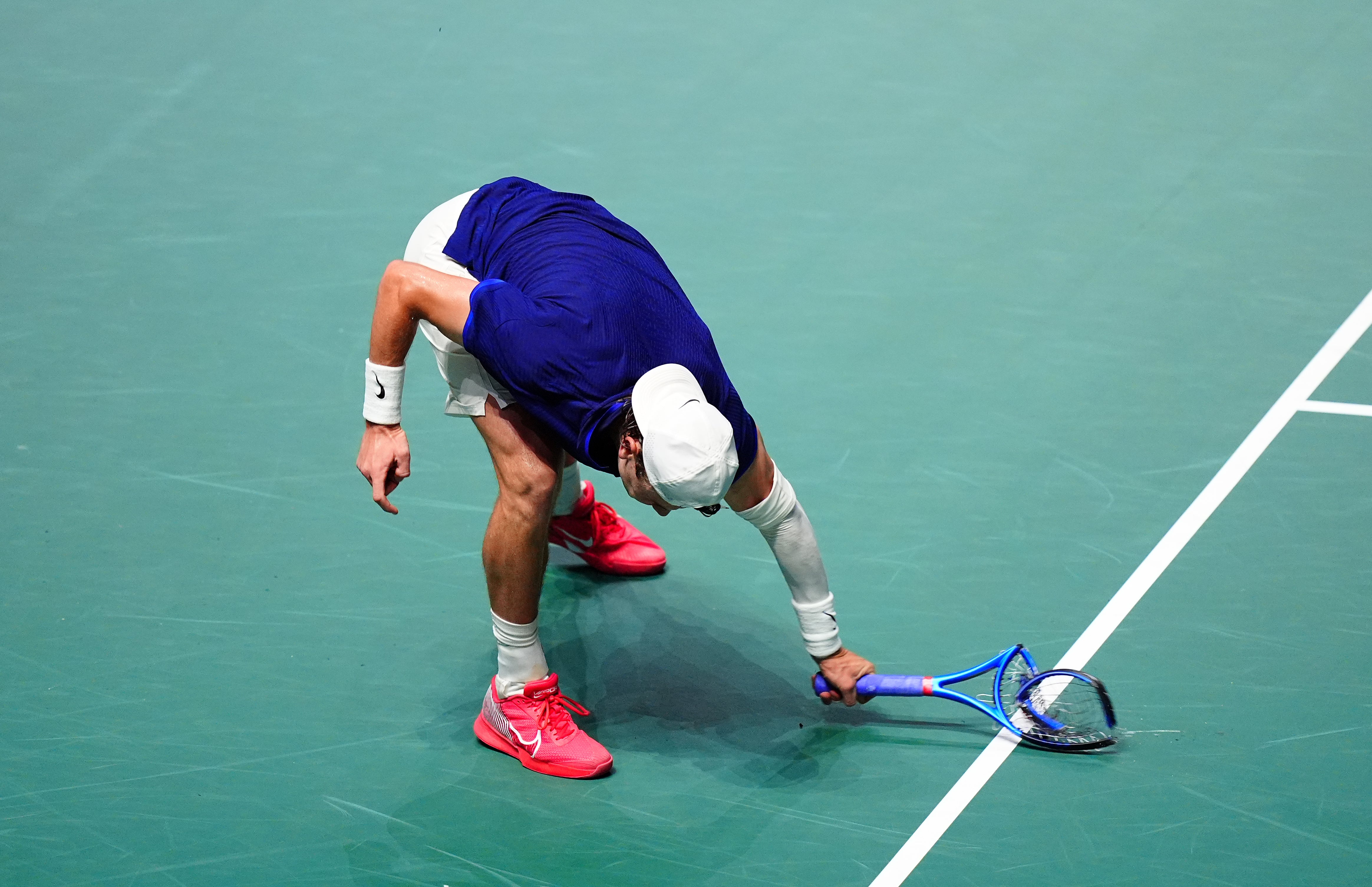 Jack Draper smashes his racket (Mike Egerton/PA)