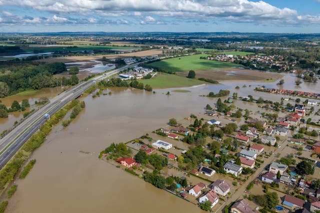 <p>A drone image showing the floods in the Ostrava-Koblov district, Czech Republic, Sunday Sept. 15, 2024</p>