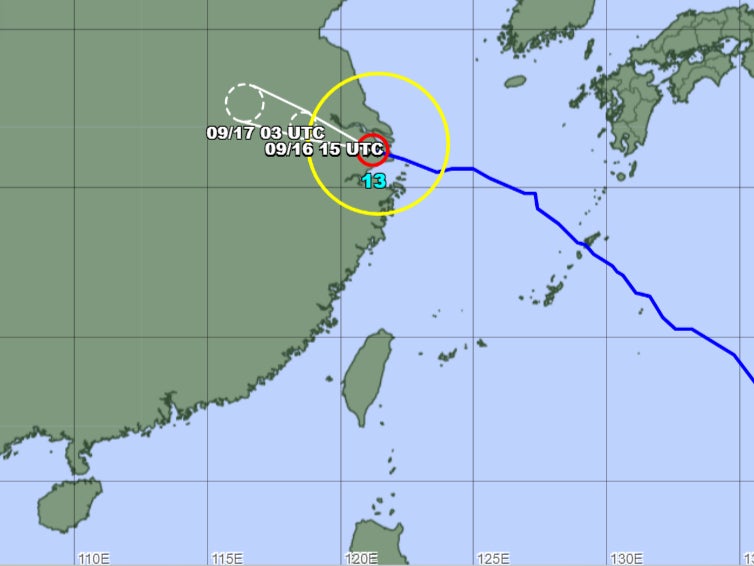 Map shows path of Typhoon Bebinca moving inland after churning through Shanghai