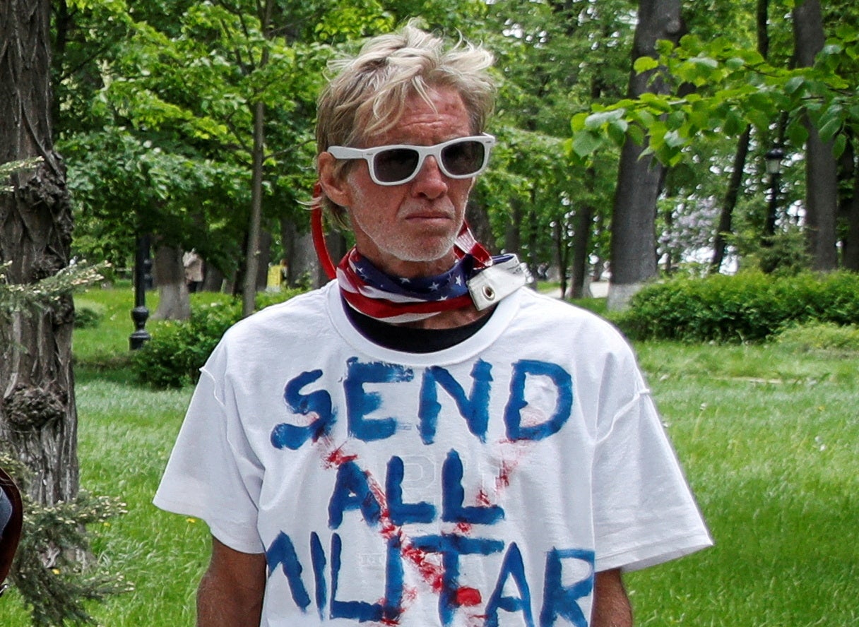 Routh during a Kyiv rally demanding China’s assistance in organising an extraction process for Ukrainian service members trapped in the Azovstal Iron and Steel Works in Mariupol on May 17 2022